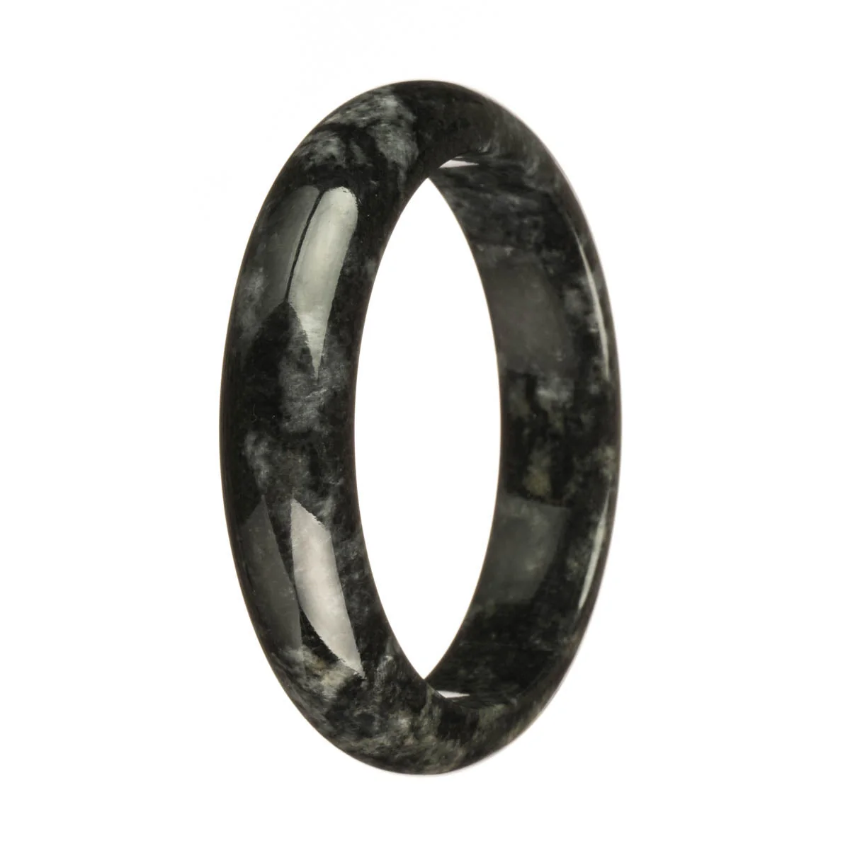 Genuine Grade A Black with Yellow Patches Burmese Jade Bangle - 62mm Half Moon - Image 2