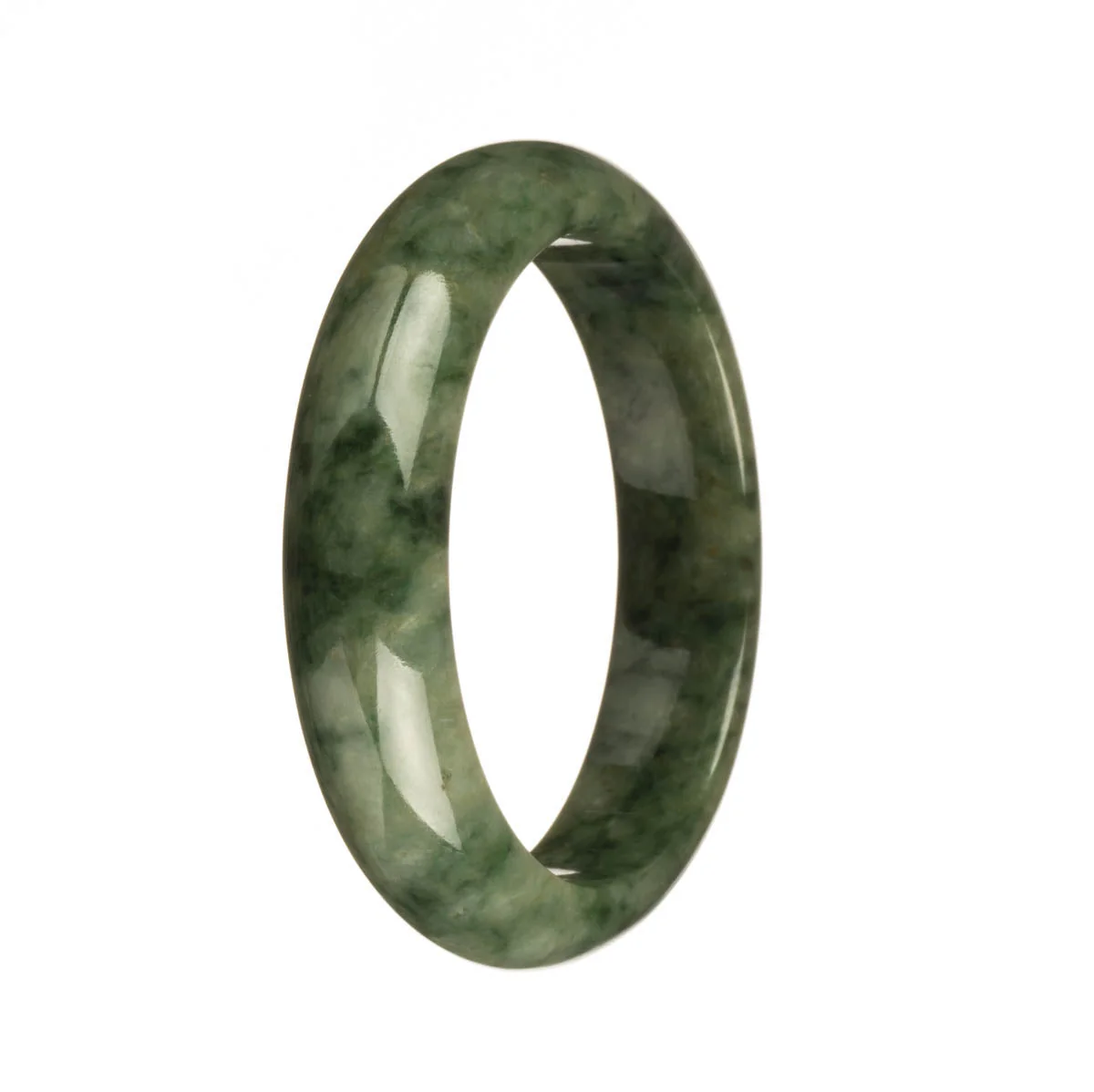 Genuine Type A Dark Green Pattern Jadeite Bangle Bracelet - 57mm Half Moon - Image 2