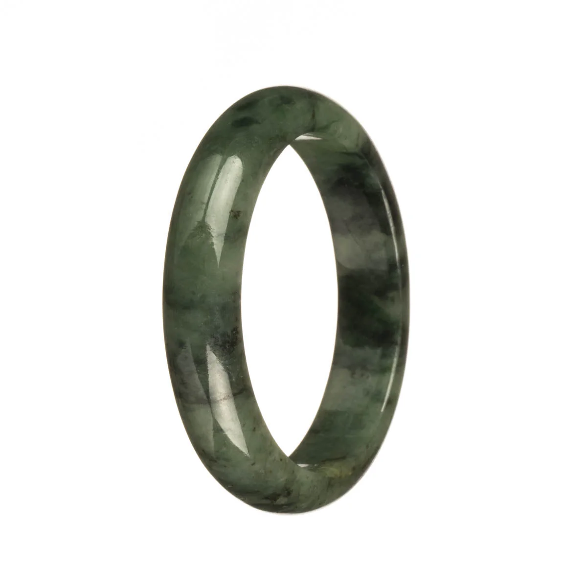 Genuine Natural Dark Green Pattern Burmese Jade Bracelet - 55mm Half Moon - Image 2