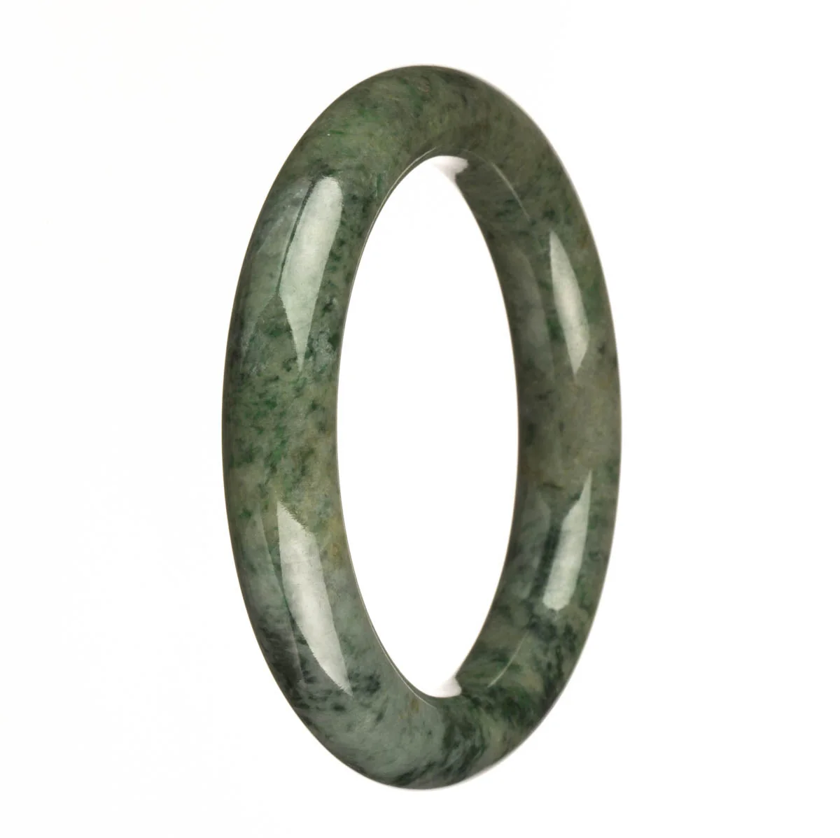 Real Type A Dark Green with Apple Green Patterns Jadeite Jade Bangle Bracelet - 61mm Petite Round - Image 3