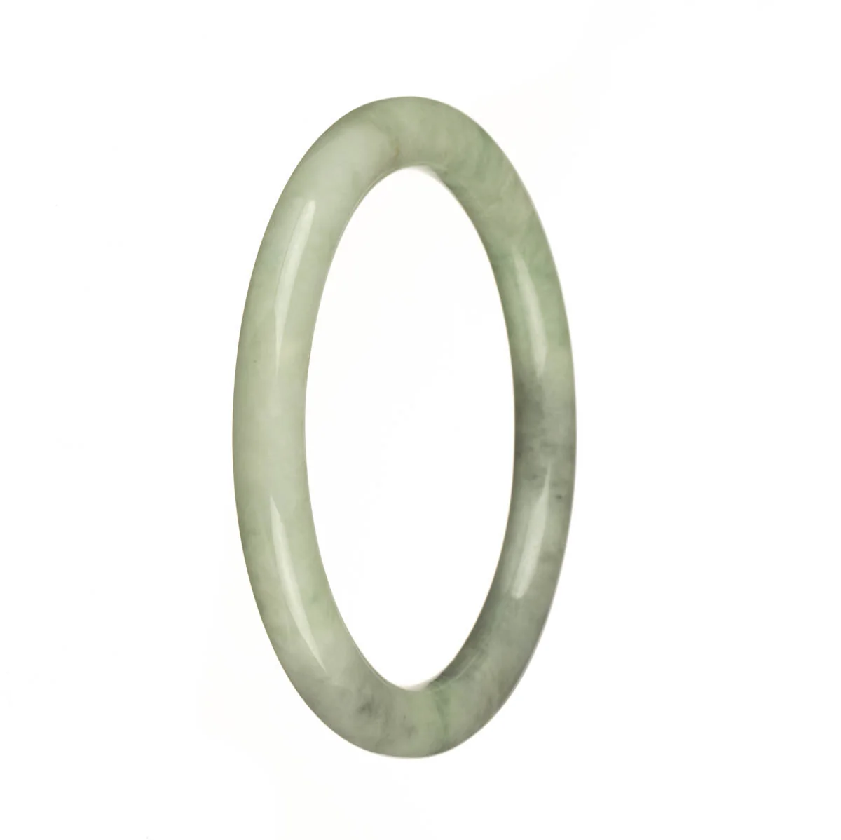 Real Grade A Green and Grey Traditional Jade Bangle - 59mm Petite Round - Image 2