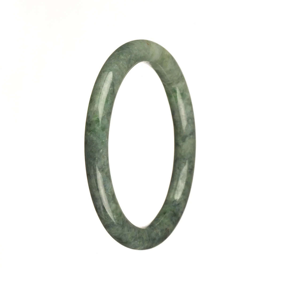 Authentic Grade A Greyish Green annd Apple Green Pattern Burma Jade Bracelet - 55mm Petite Round - Image 3