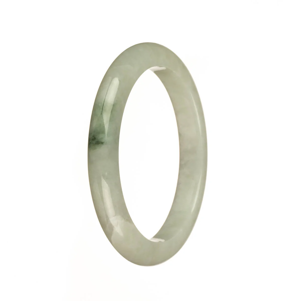 Authentic Type A White with Green Pattern Jade Bangle Bracelet - 55mm Semi Round