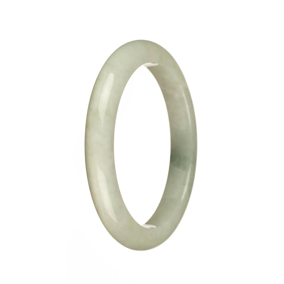 Authentic Type A White with Green Pattern Jade Bangle Bracelet - 55mm Semi Round - Image 2