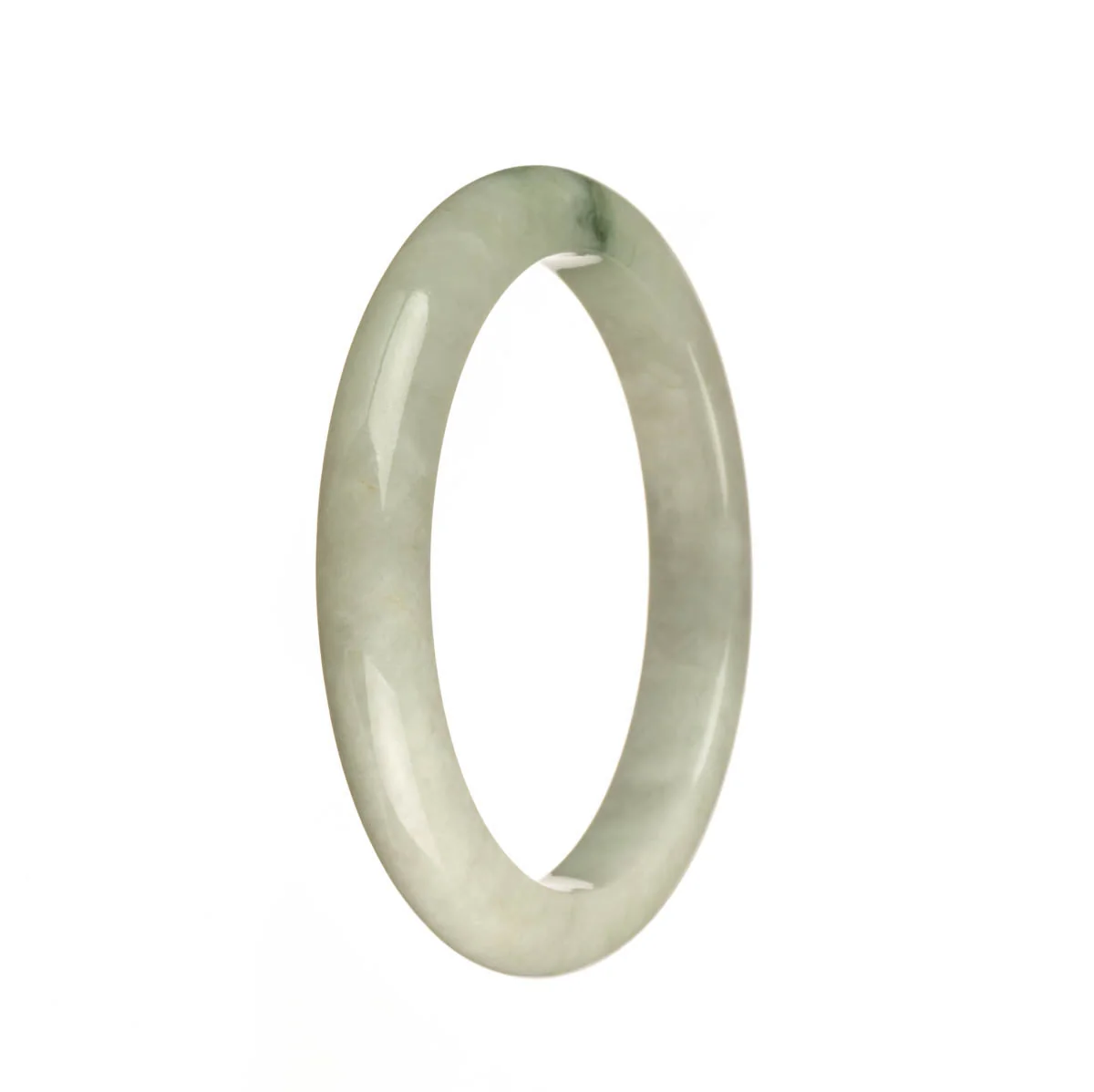 Authentic Type A White with Green Pattern Jade Bangle Bracelet - 55mm Semi Round - Image 3