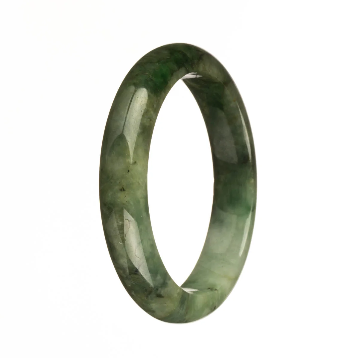Real Type A Green Patterns Burma Jade Bangle - 58mm Half Moon - Image 2
