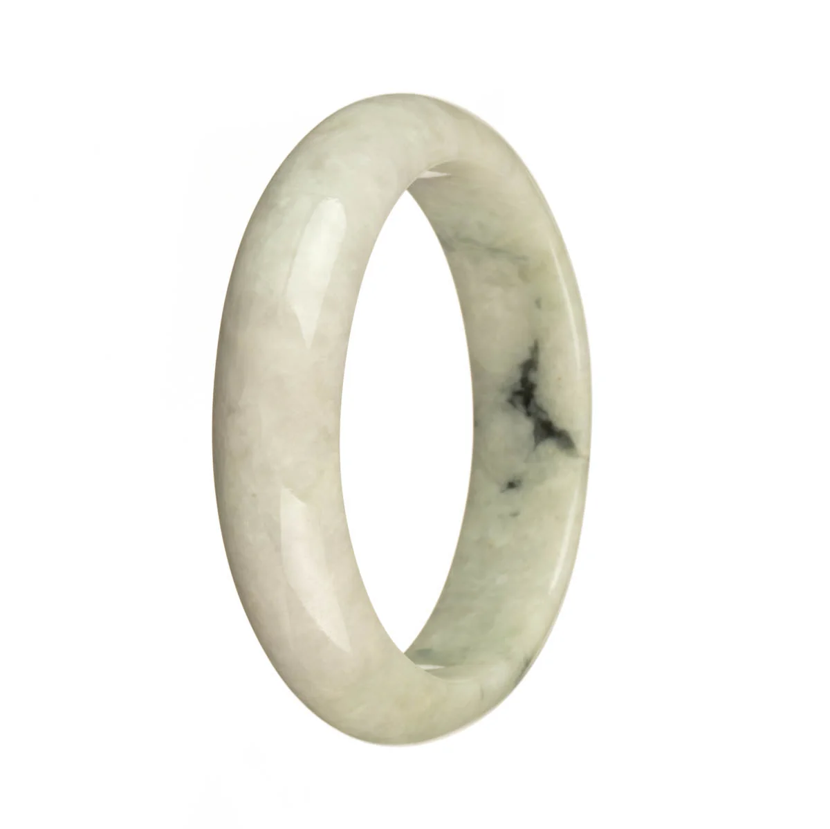 Real Grade A White and Pale Green with Dark Green Pattern Jade Bracelet - 58mm Half Moon - Image 2