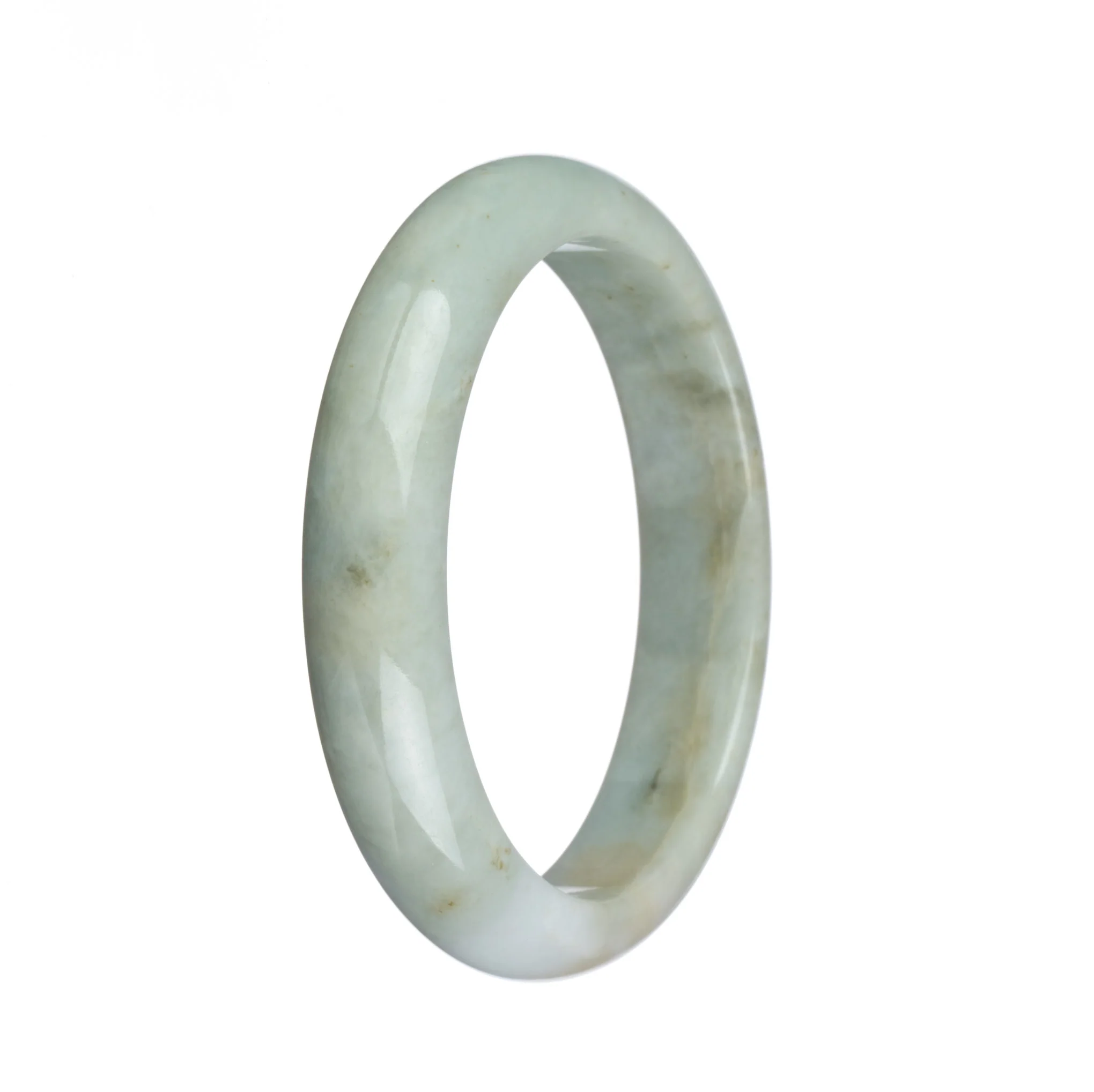 Authentic Untreated Pale Green and White with Yellow Patches Jadeite Jade Bracelet - 57mm Half Moon - Image 2