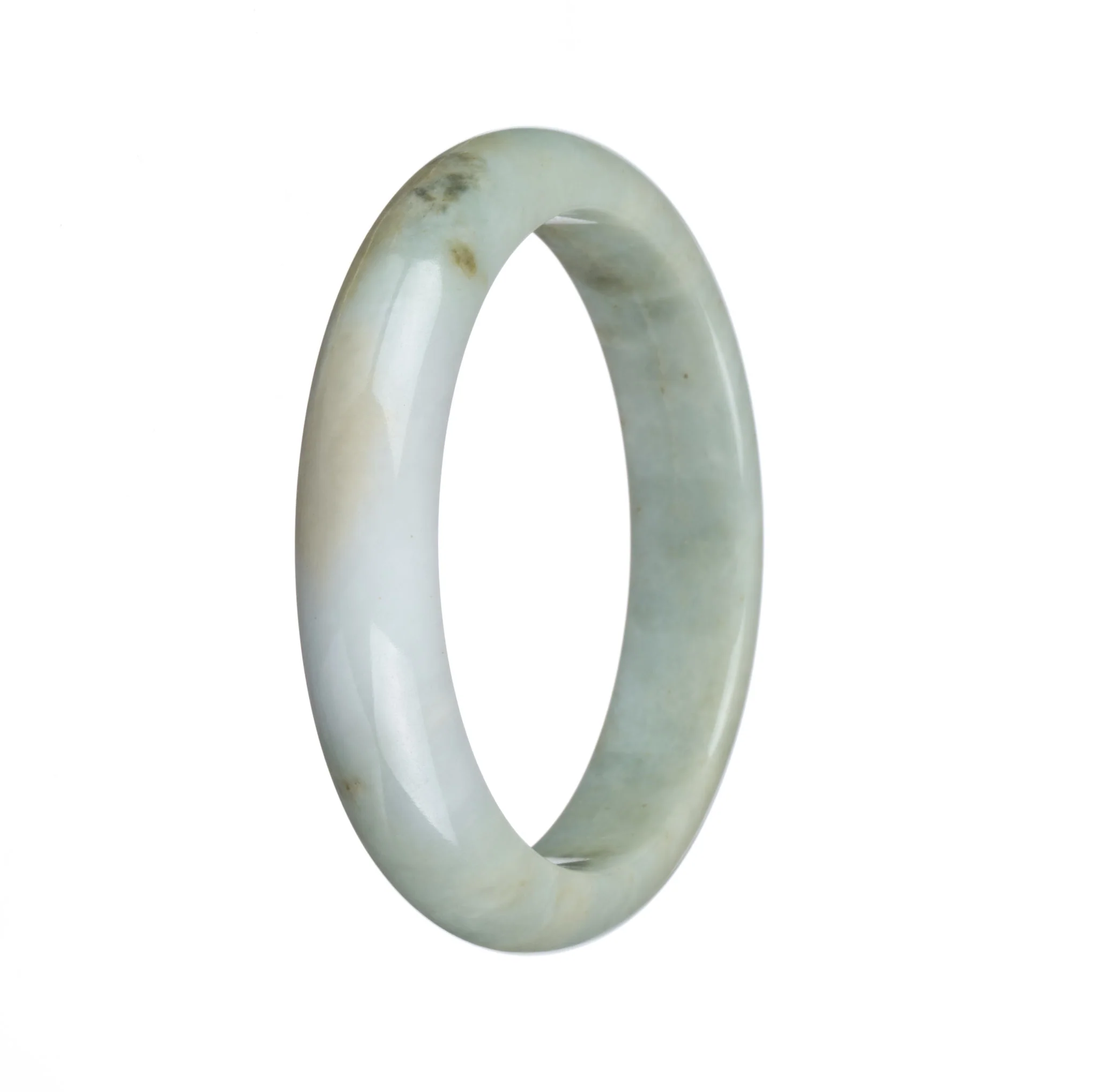 Authentic Untreated Pale Green and White with Yellow Patches Jadeite Jade Bracelet - 57mm Half Moon - Image 3