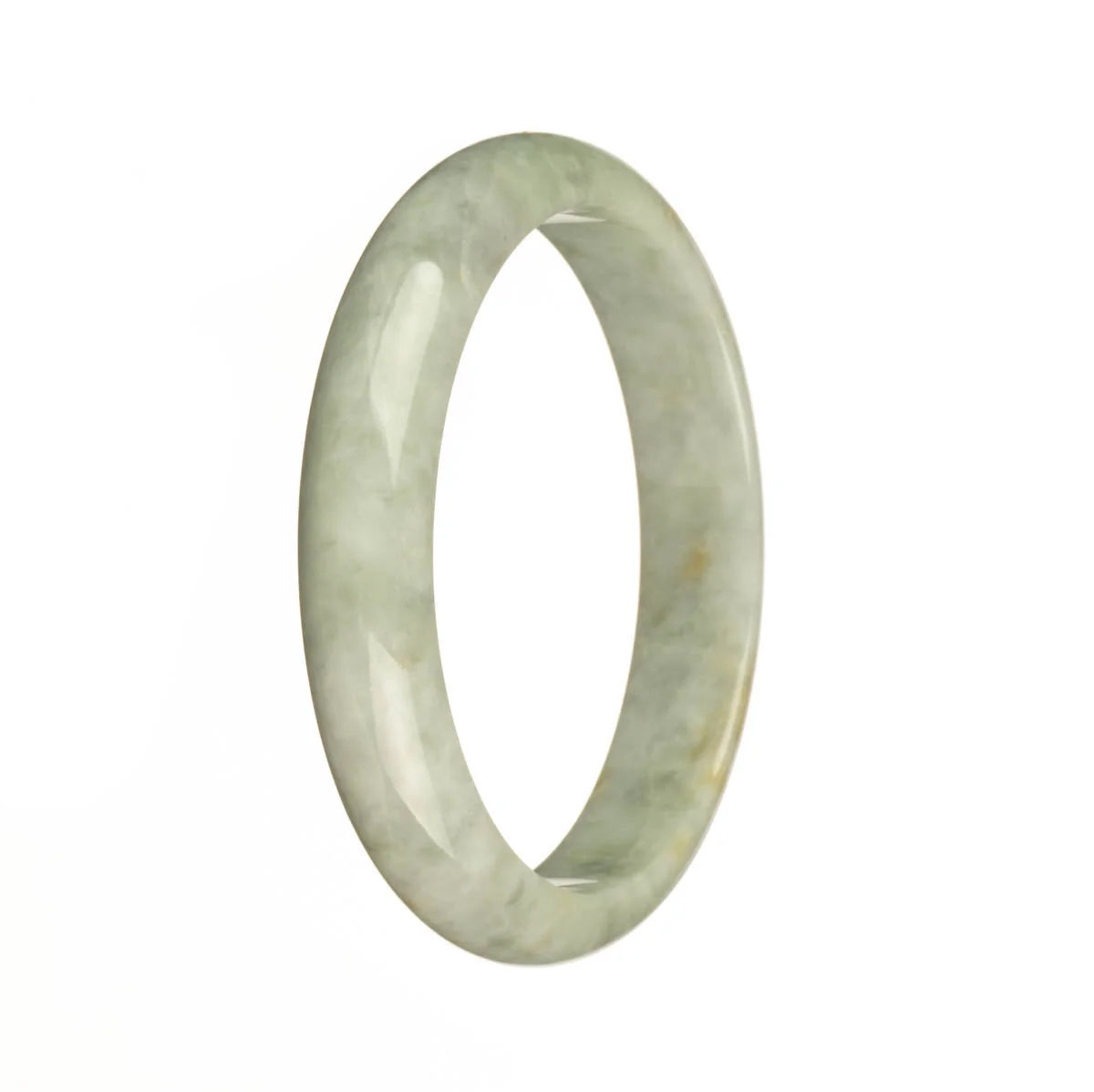 Genuine Grade A Greyish Green with Brown Patterns Burma Jade Bangle Bracelet - 60mm Half Moon - Image 2