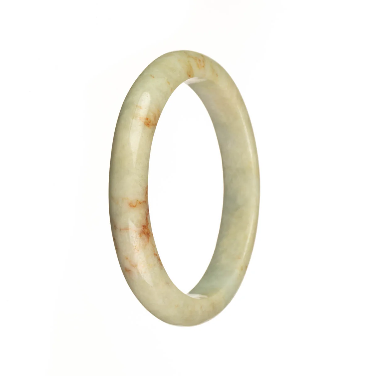 Certified Natural White with Red Patterns Burma Jade Bracelet - 56mm Semi Round