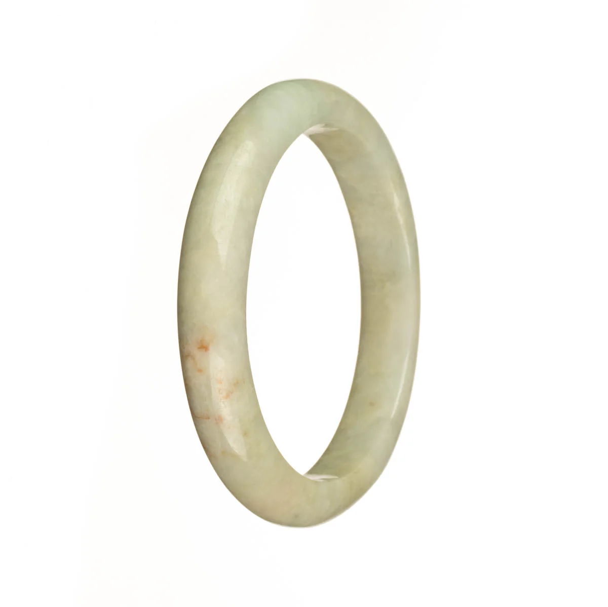 Certified Natural White with Red Patterns Burma Jade Bracelet - 56mm Semi Round - Image 3