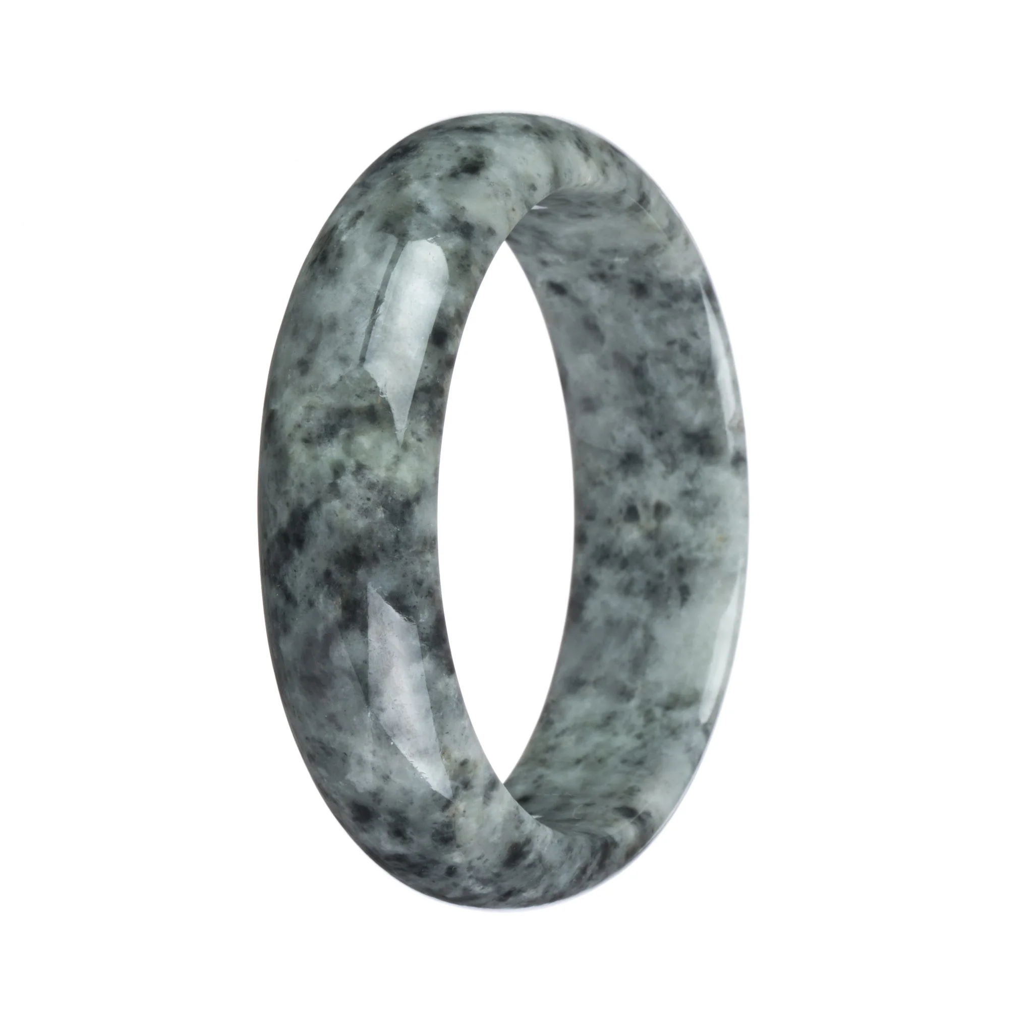 Genuine Natural Grey Pattern Burmese Jade Bracelet - 59mm Half Moon - Image 3