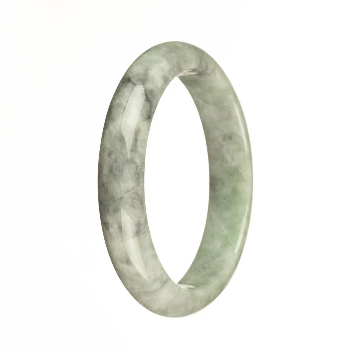 Genuine Natural Green with Grey Patterns Burmese Jade Bangle - 59mm Half Moon