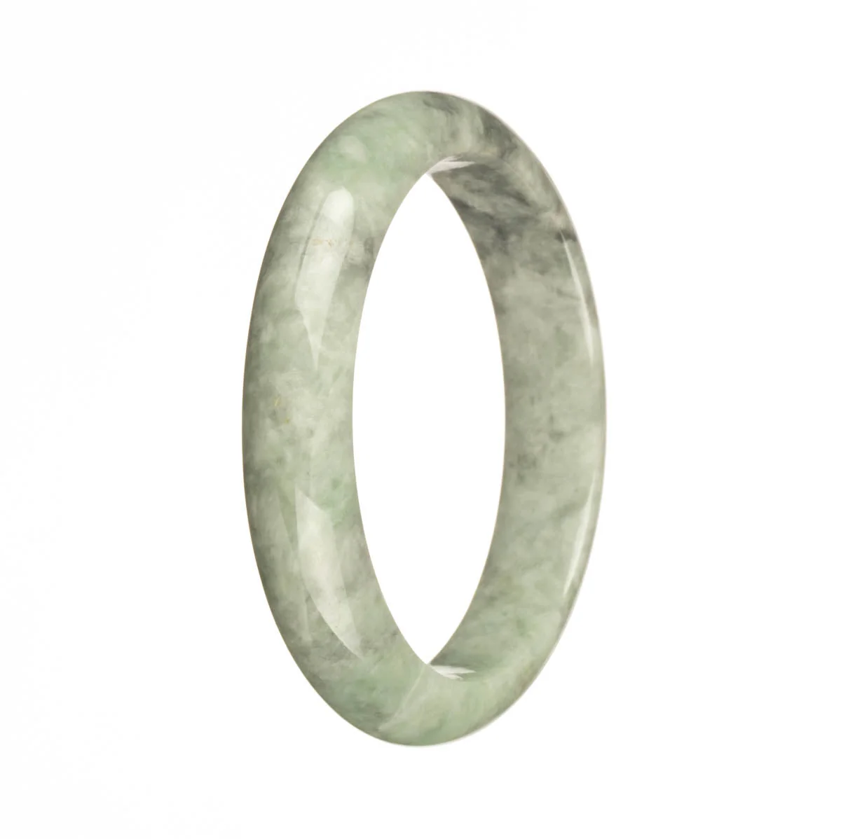 Genuine Natural Green with Grey Patterns Burmese Jade Bangle - 59mm Half Moon - Image 2