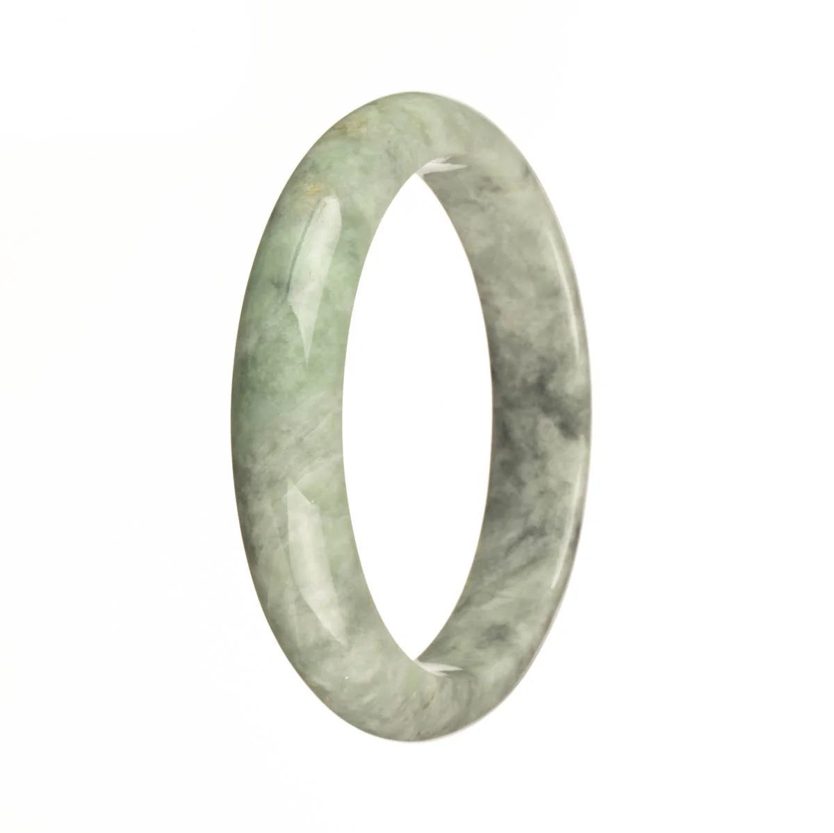 Genuine Natural Green with Grey Patterns Burmese Jade Bangle - 59mm Half Moon - Image 3