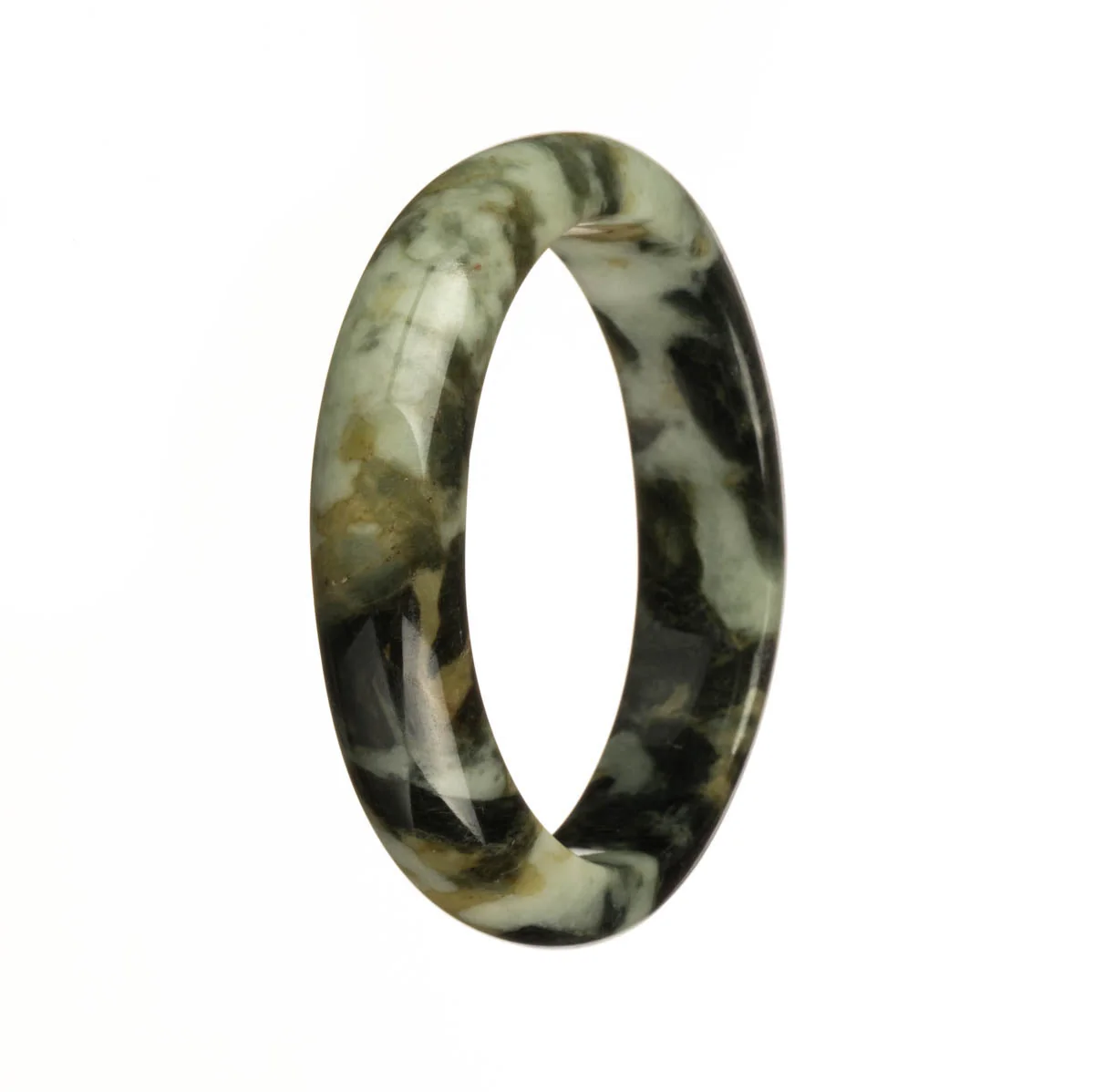 Real Natural Grey with Brown and Black Patterns Jade Bangle Bracelet - 56mm Half Moon
