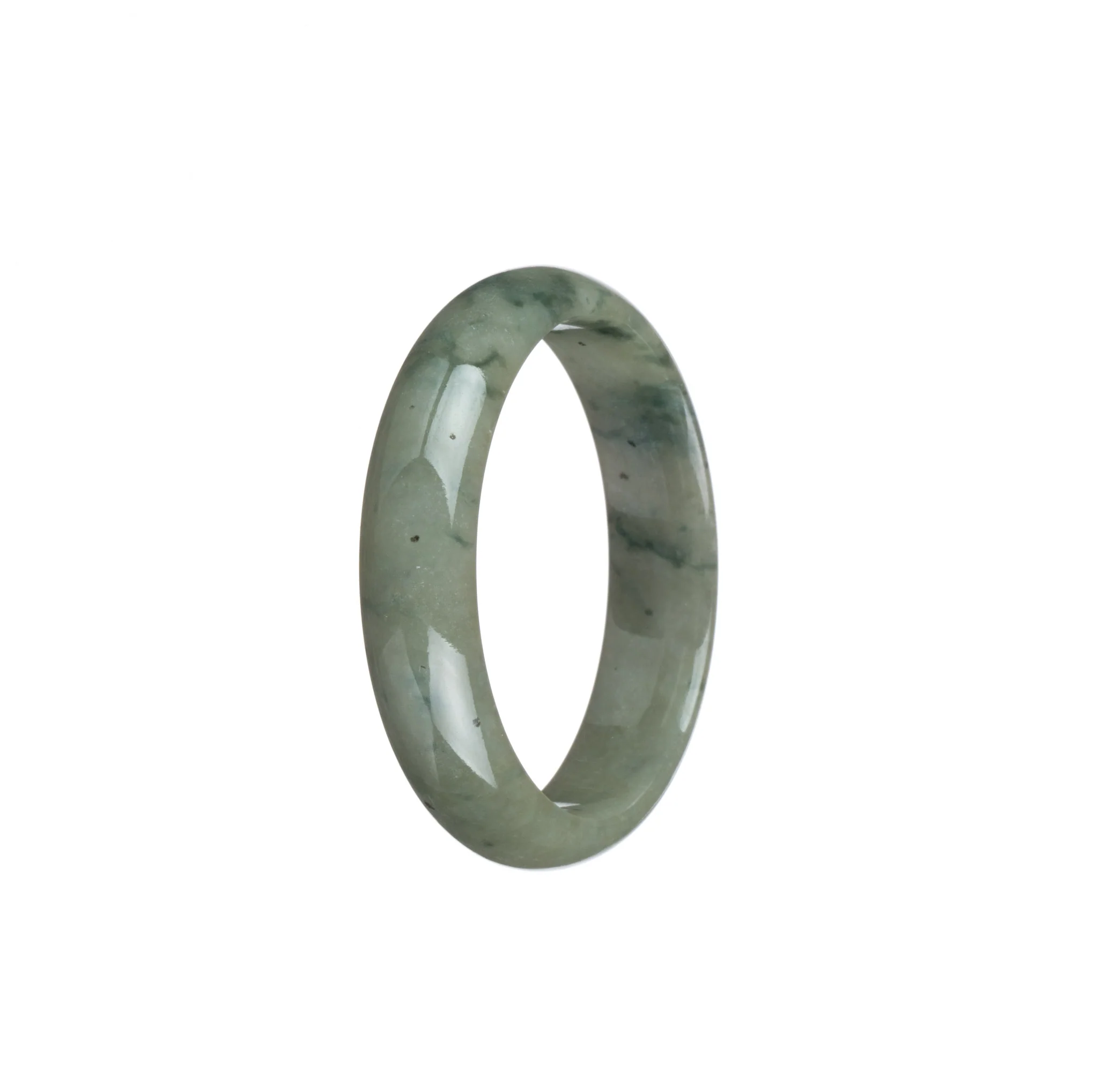 Genuine Grade A Green Pattern Jadeite Jade Bangle - 43mm Half Moon - Image 2