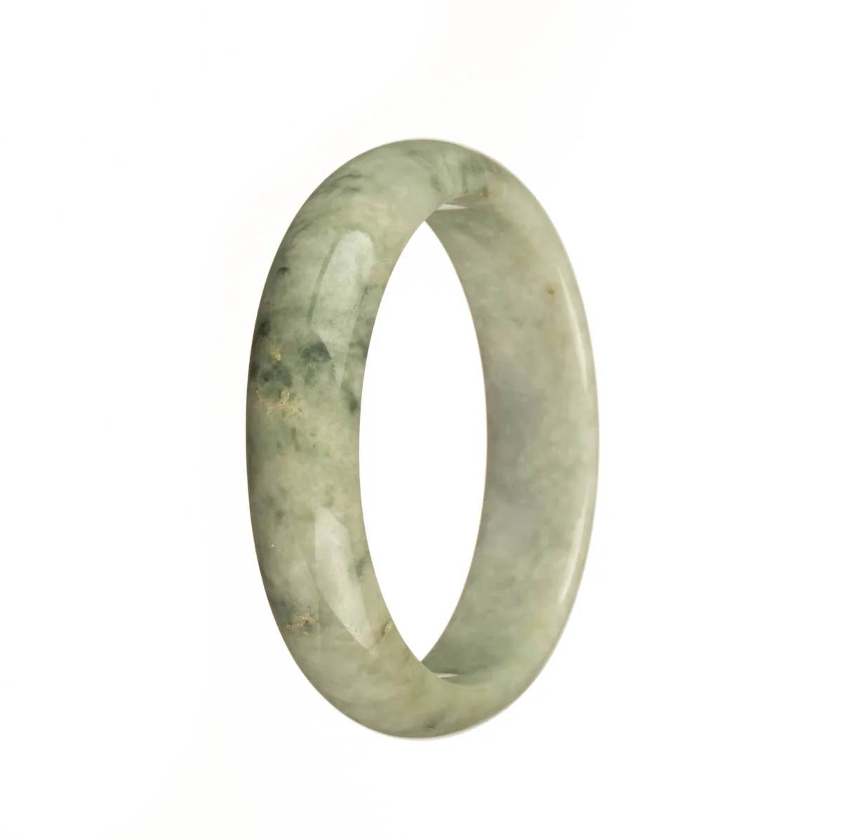 Genuine Type A Grey and Green with Green Patterns Traditional Jade Bangle - 55mm Half Moon