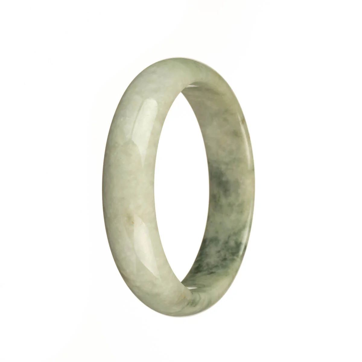 Genuine Type A Grey and Green with Green Patterns Traditional Jade Bangle - 55mm Half Moon - Image 2
