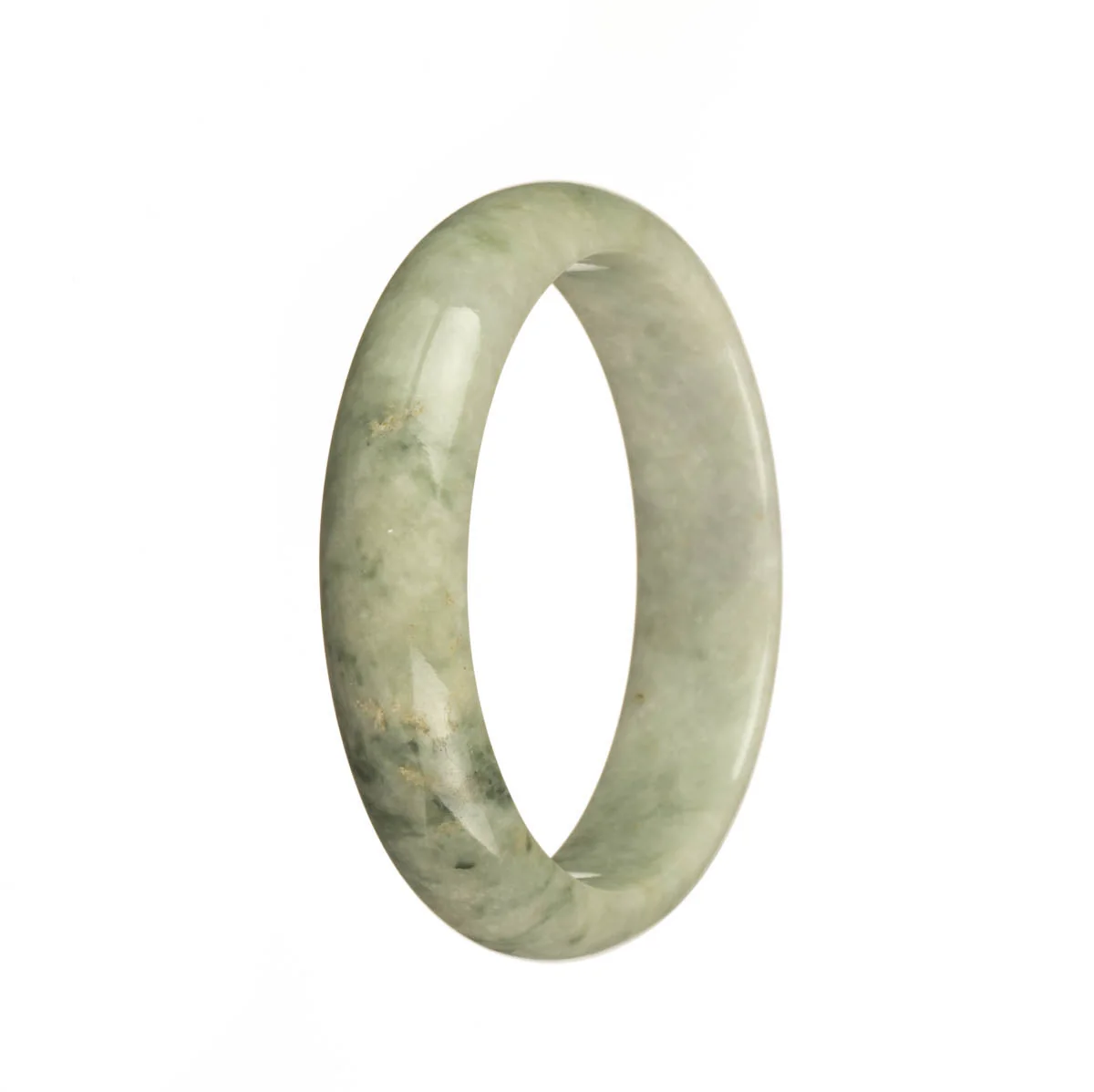 Genuine Type A Grey and Green with Green Patterns Traditional Jade Bangle - 55mm Half Moon - Image 3