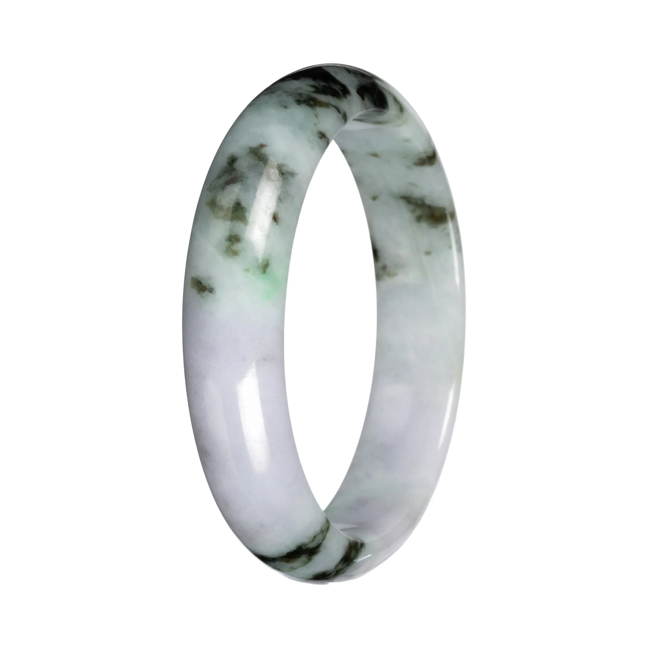 Genuine Light Lavender with Green Pattern Traditional Jade Bangle - 56mm Half Moon - Image 5