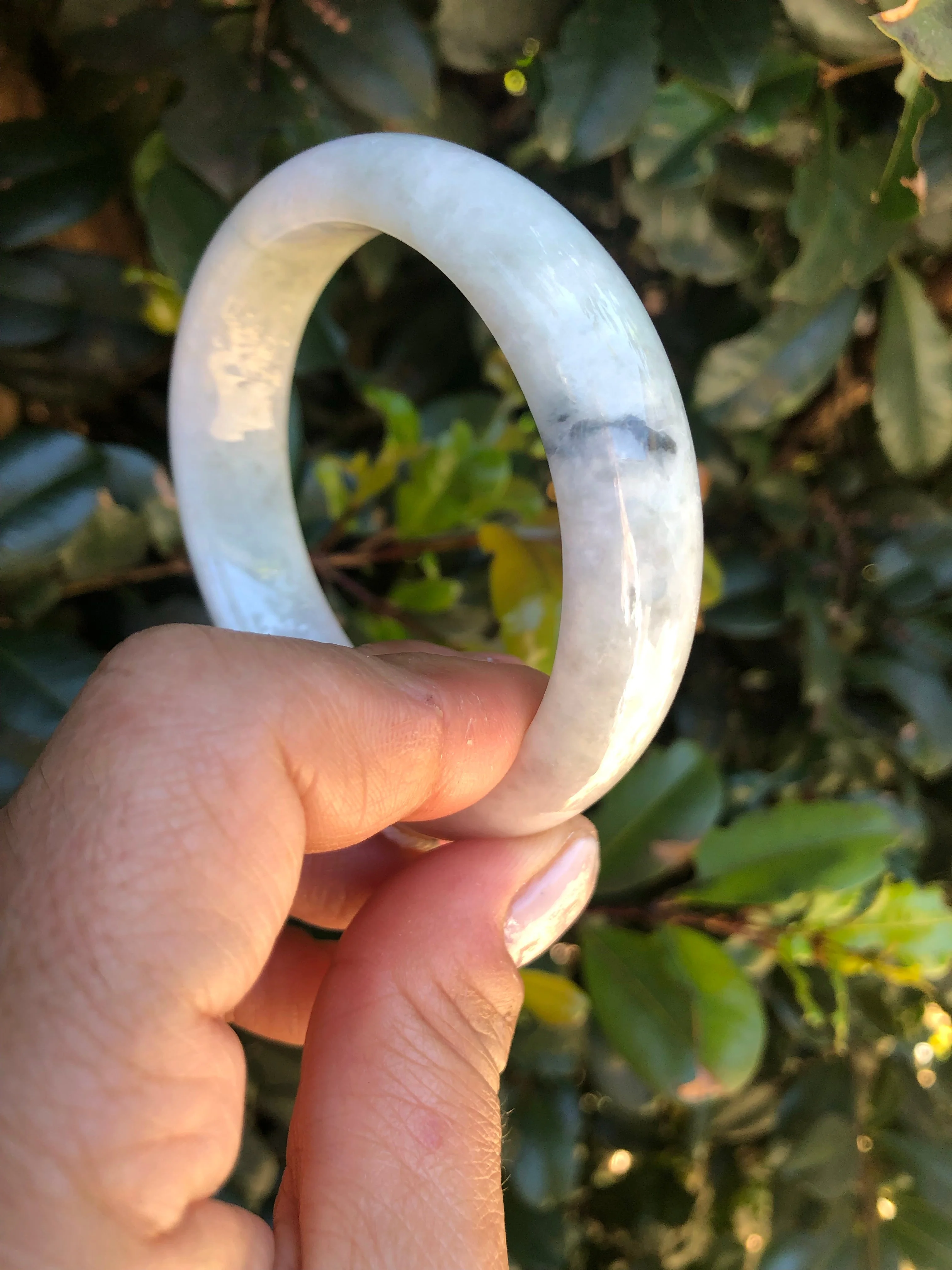 Real Natural Pale green with pale lavender Jade Bangle Bracelet - 58mm Half Moon - Image 4