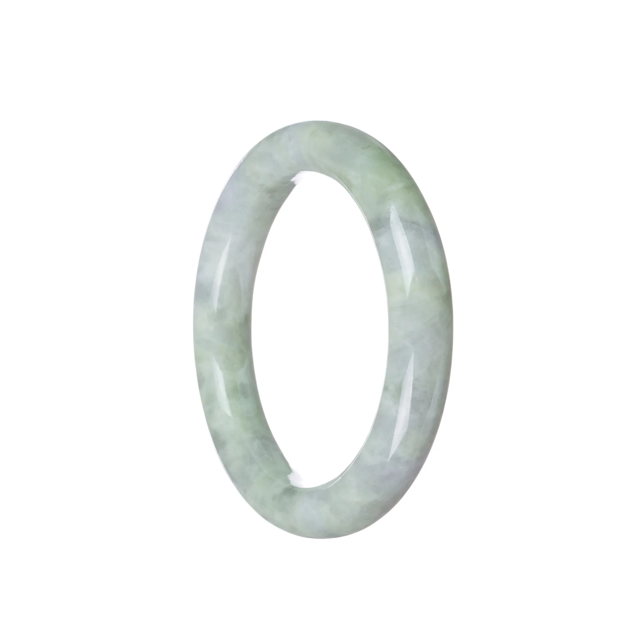 Genuine Grade A Green with Light Grey Burma Jade Bracelet - 55mm Round - Image 2