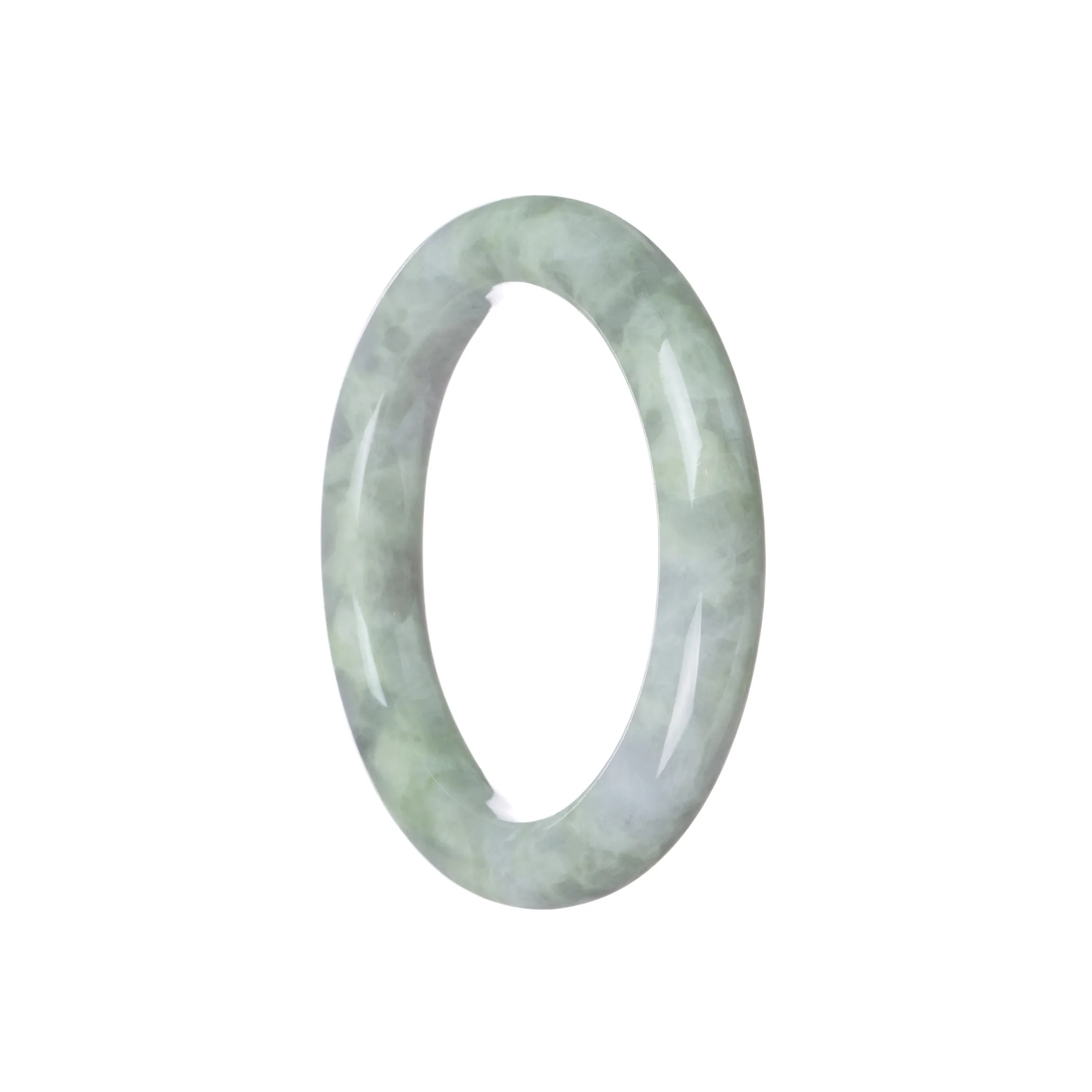 Genuine Grade A Green with Light Grey Burma Jade Bracelet - 55mm Round - Image 3
