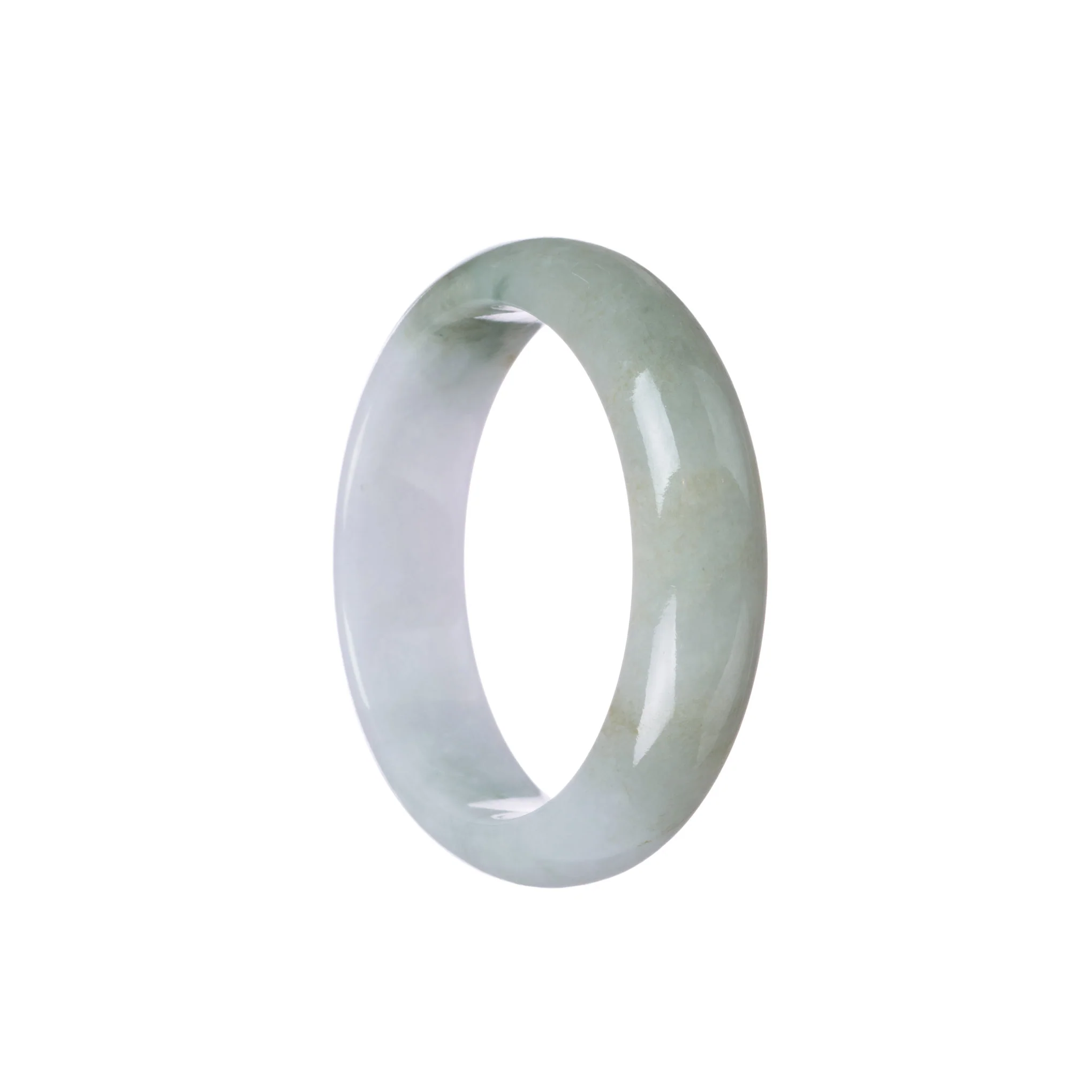 Authentic Grade A Green with White Burmese Jade Bangle - 53mm Half Moon - Image 2