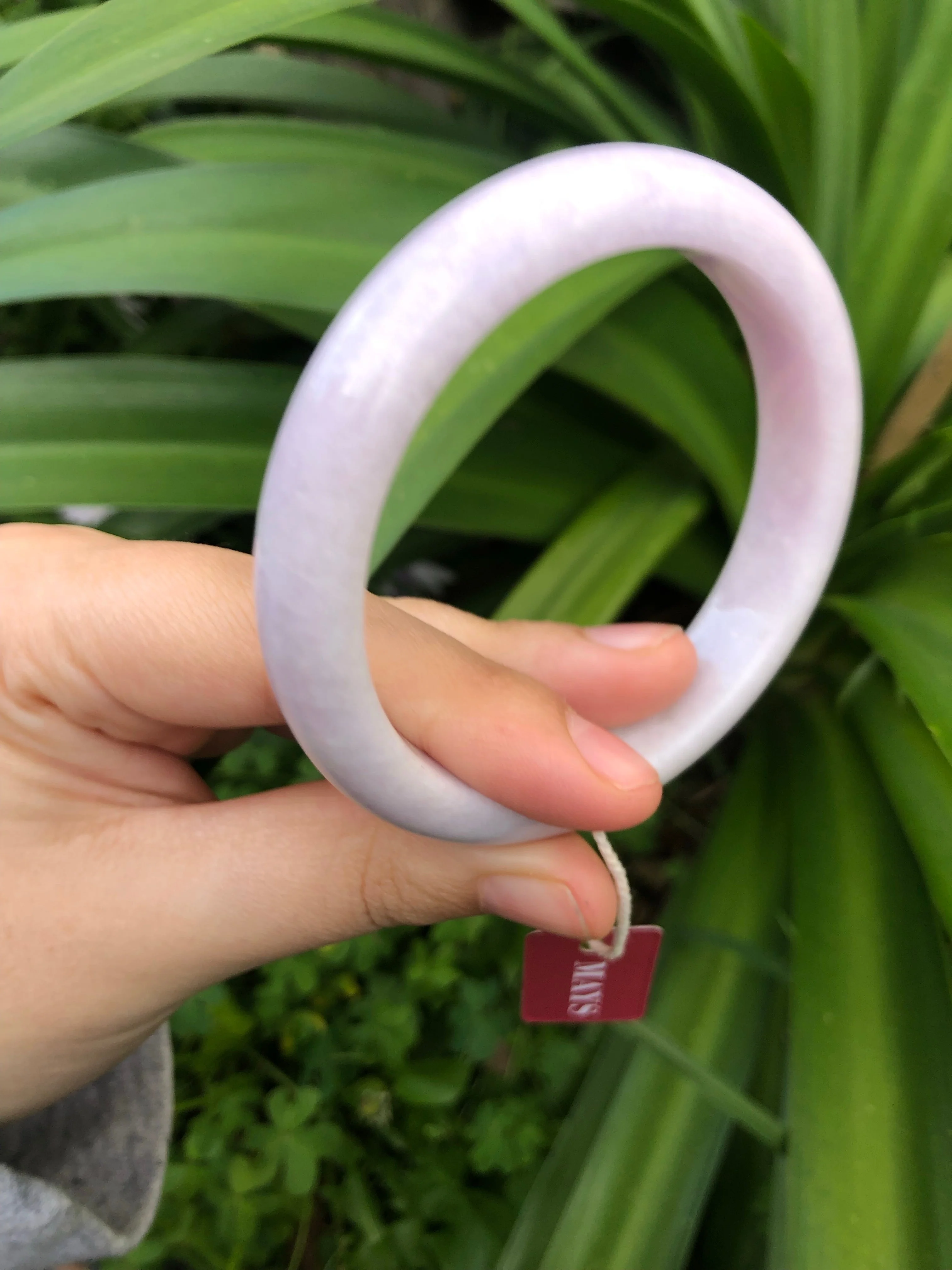 Certified Type A Lavender Jade Bangle Bracelet - 60mm Half Moon - Image 4