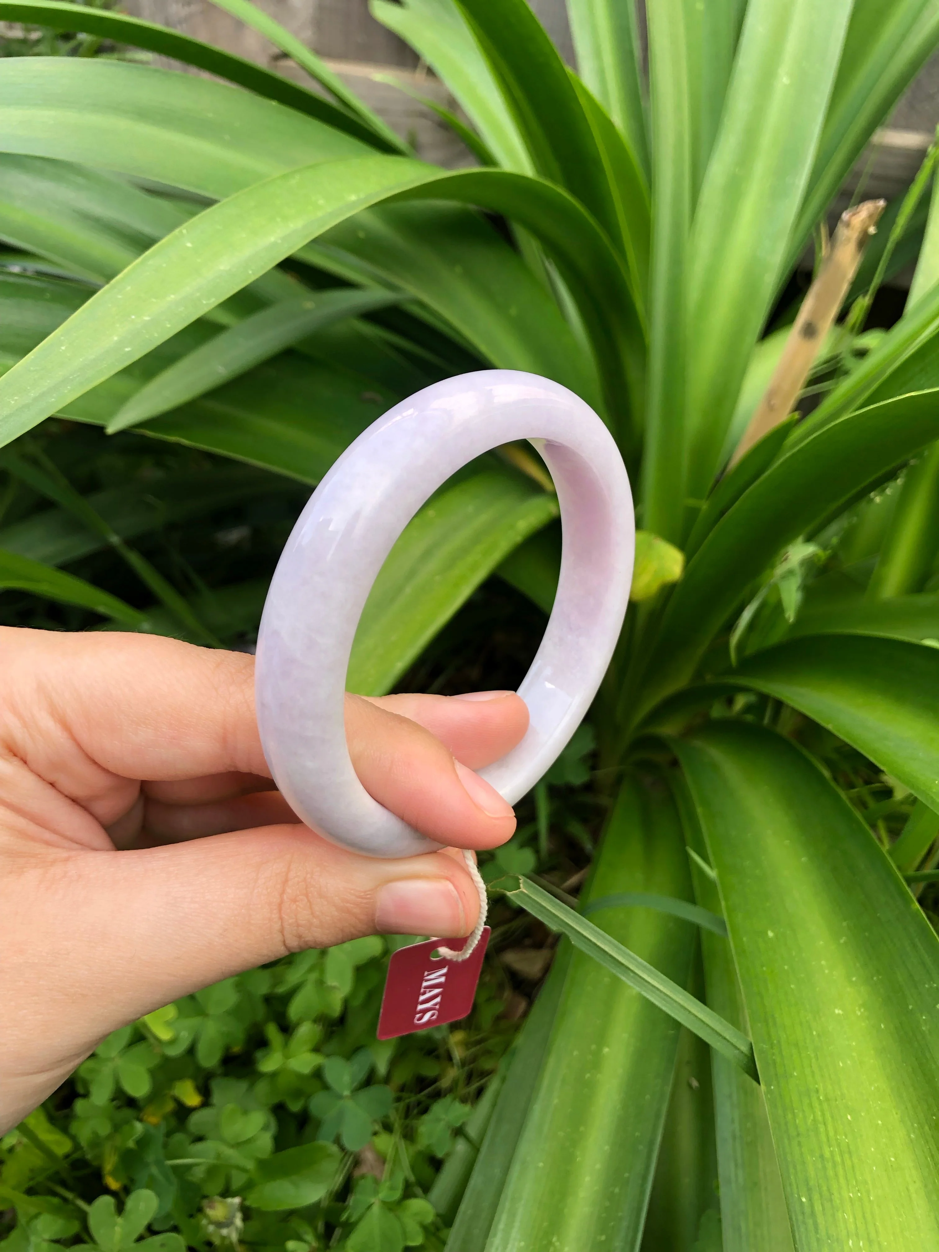 Certified Type A Lavender Jade Bangle Bracelet - 60mm Half Moon - Image 5