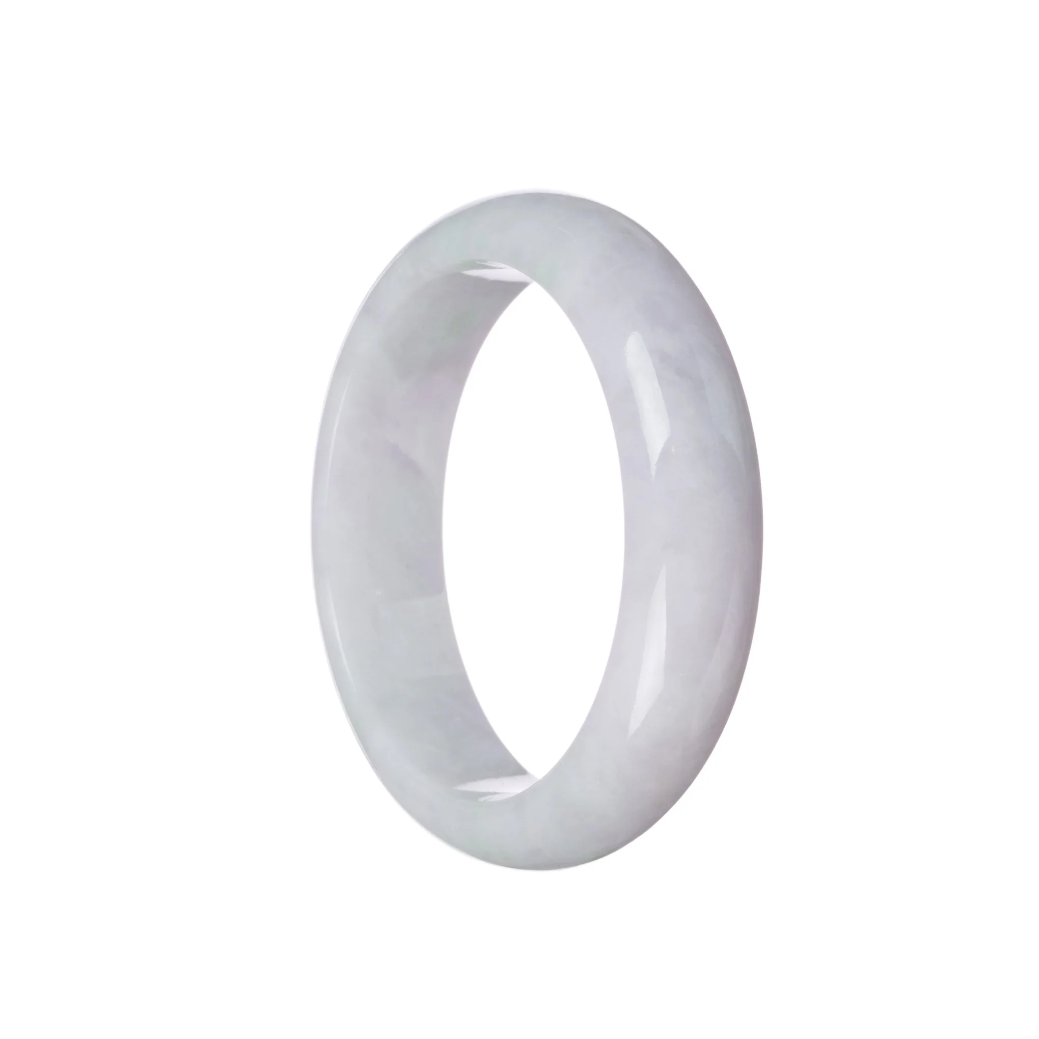 Genuine Grade A White with Pale Green Patches Jadeite Bangle Bracelet - 58mm Half Moon - Image 2