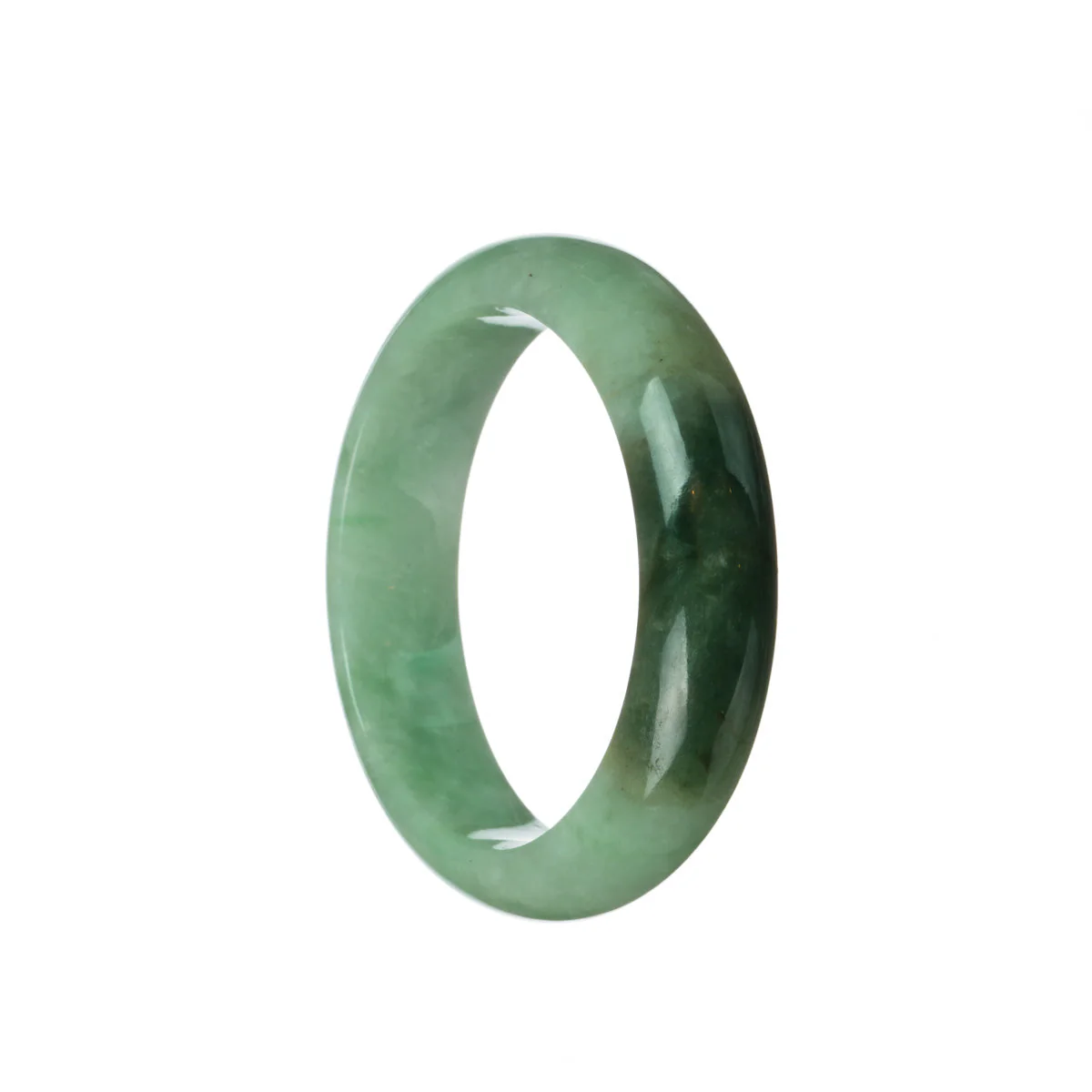 Real Untreated Green with dark green patch Traditional Jade Bangle Bracelet - 55mm Half Moon