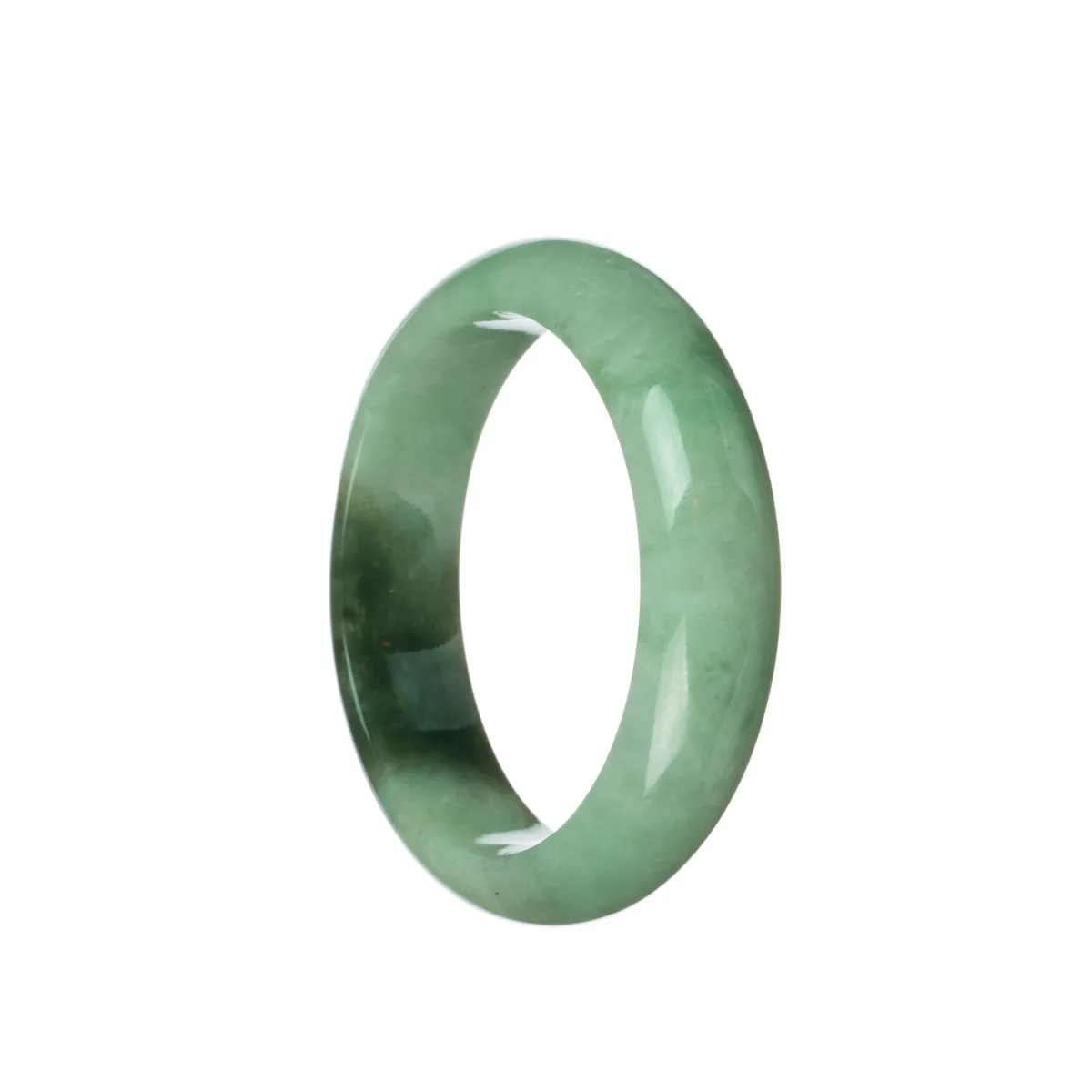 Real Untreated Green with dark green patch Traditional Jade Bangle Bracelet - 55mm Half Moon - Image 2