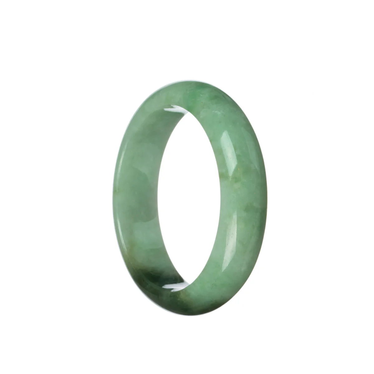 Real Untreated Green with dark green patch Traditional Jade Bangle Bracelet - 55mm Half Moon - Image 3