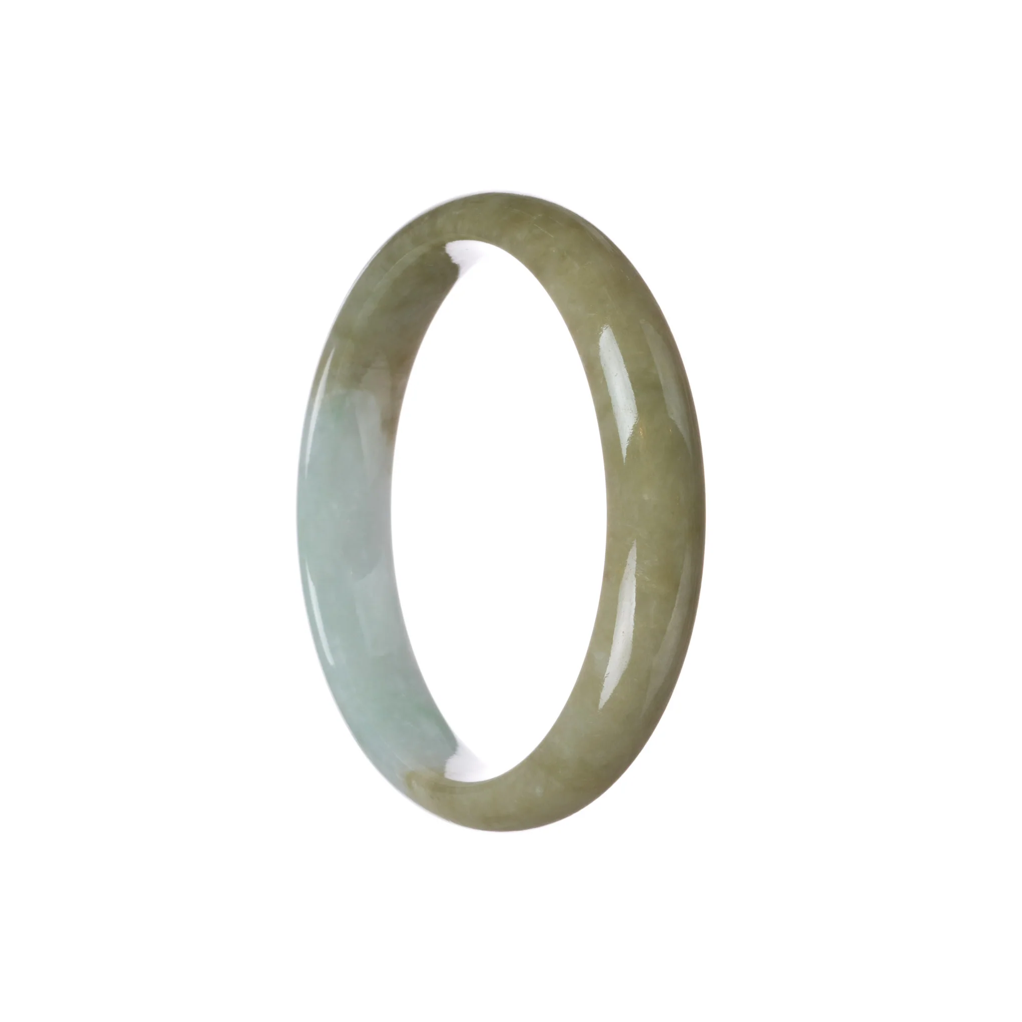 Genuine Grade A Brownish Green with Apple Green Burmese Jade Bracelet - 59mm Half Moon - Image 2