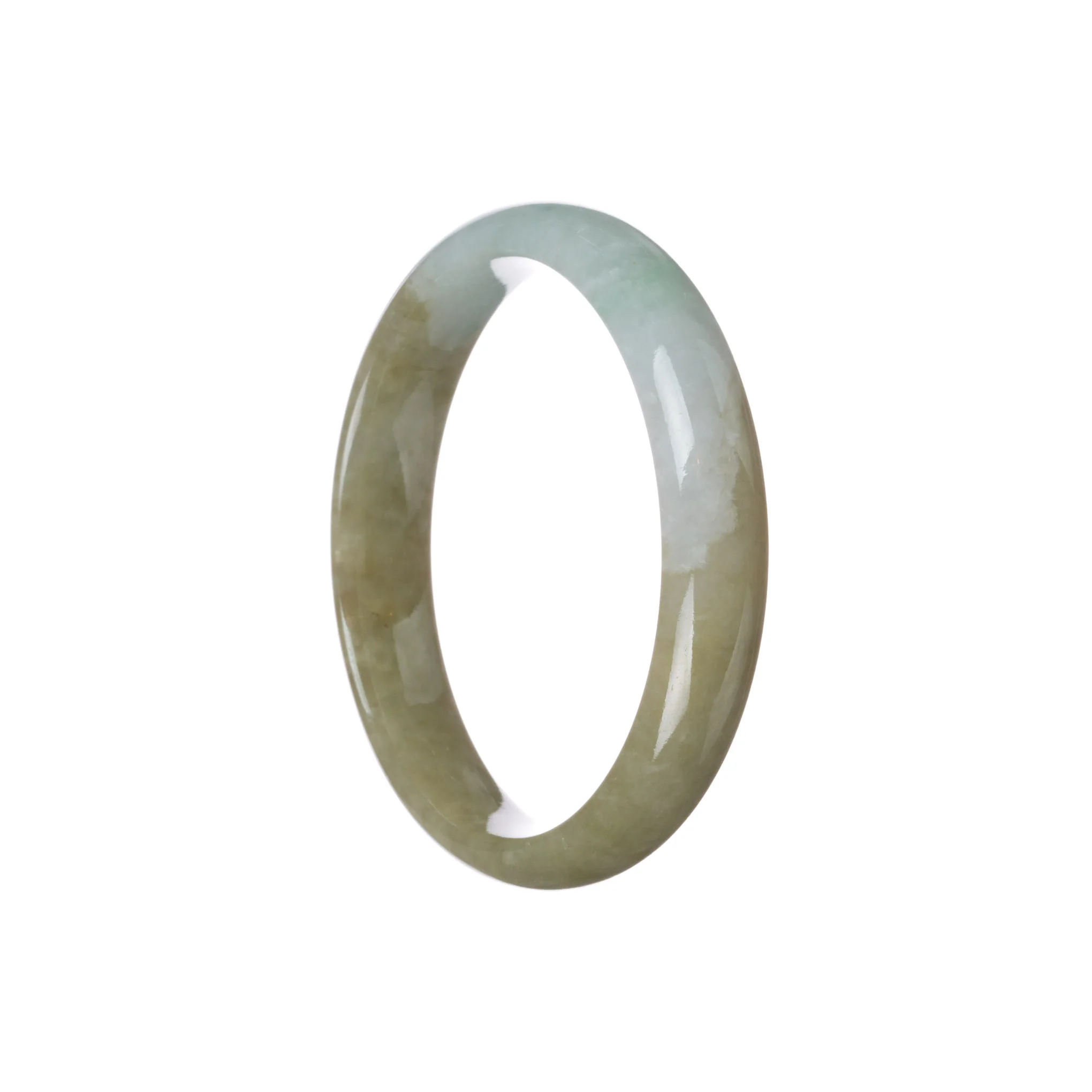Genuine Grade A Brownish Green with Apple Green Burmese Jade Bracelet - 59mm Half Moon - Image 3