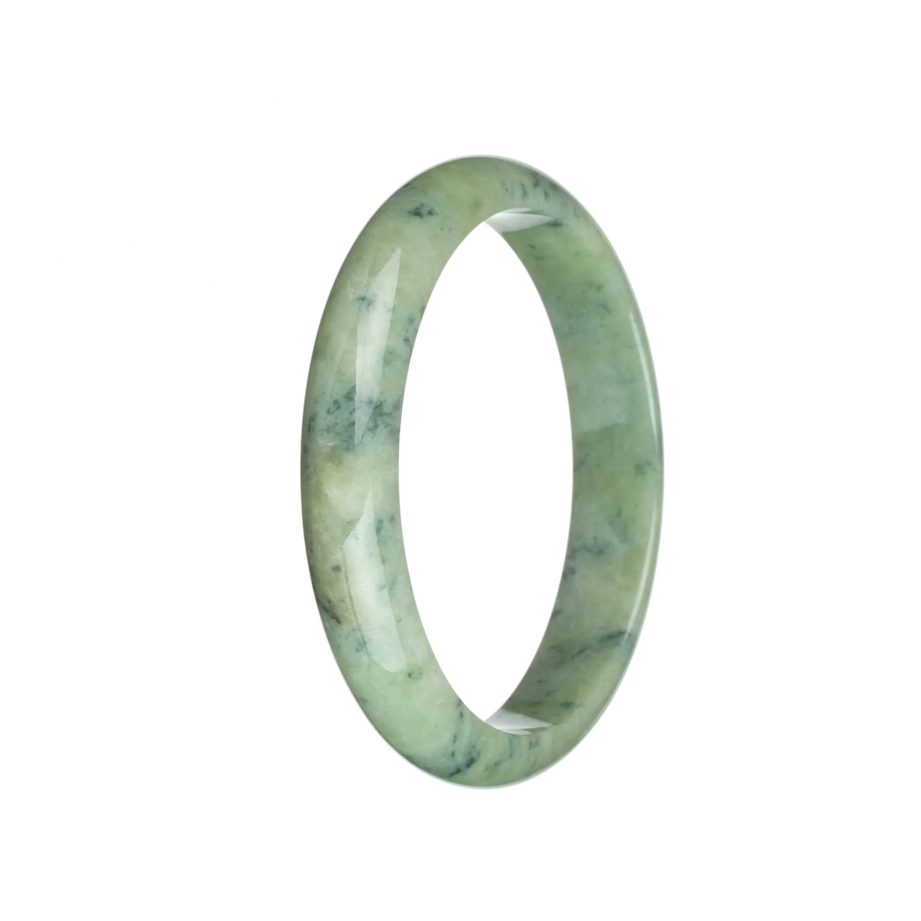 Genuine Natural Green with Dark Grey Patterns Traditional Jade Bangle - 65mm Half Moon - Image 3