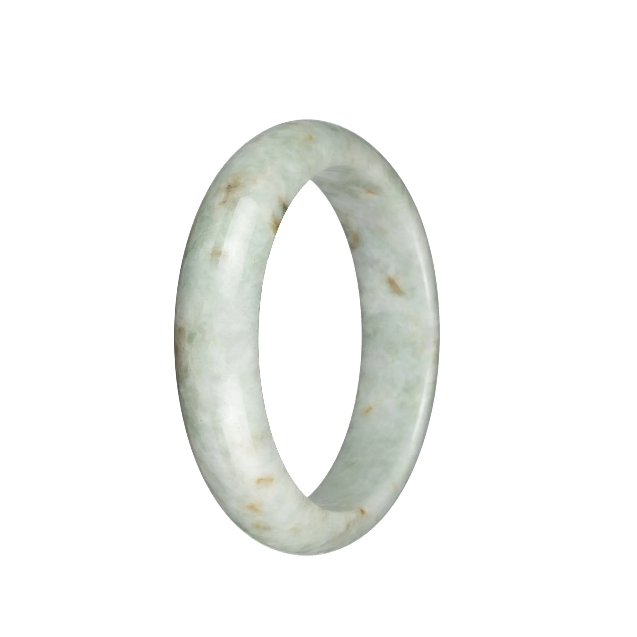 Genuine Natural Greyish White with Light Brown Spots Jadeite Bangle Bracelet - 58mm Half Moon - Image 2