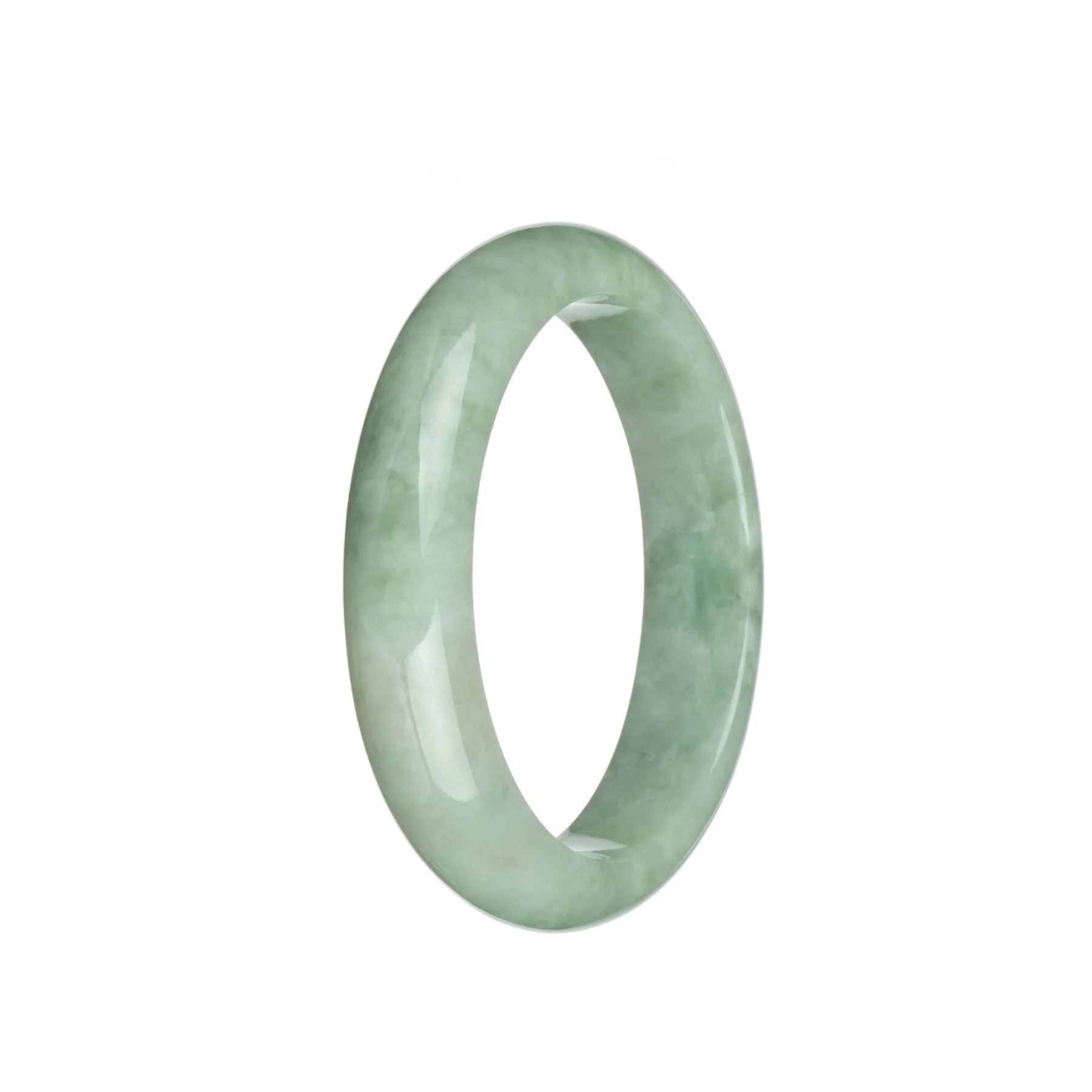 Genuine Natural Light Green and White Jade Bangle Bracelet - 59mm Half Moon - Image 2