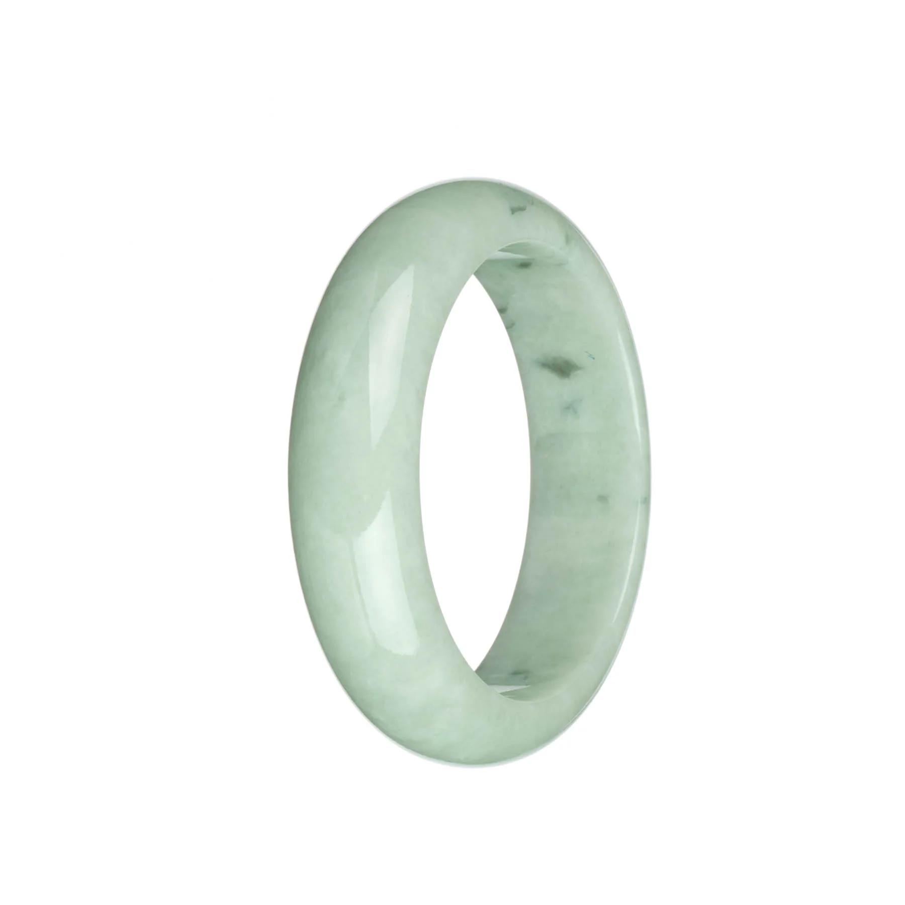 Genuine Natural Light Green with Dark Green Spots Burma Jade Bangle Bracelet - 58mm Half Moon - Image 2
