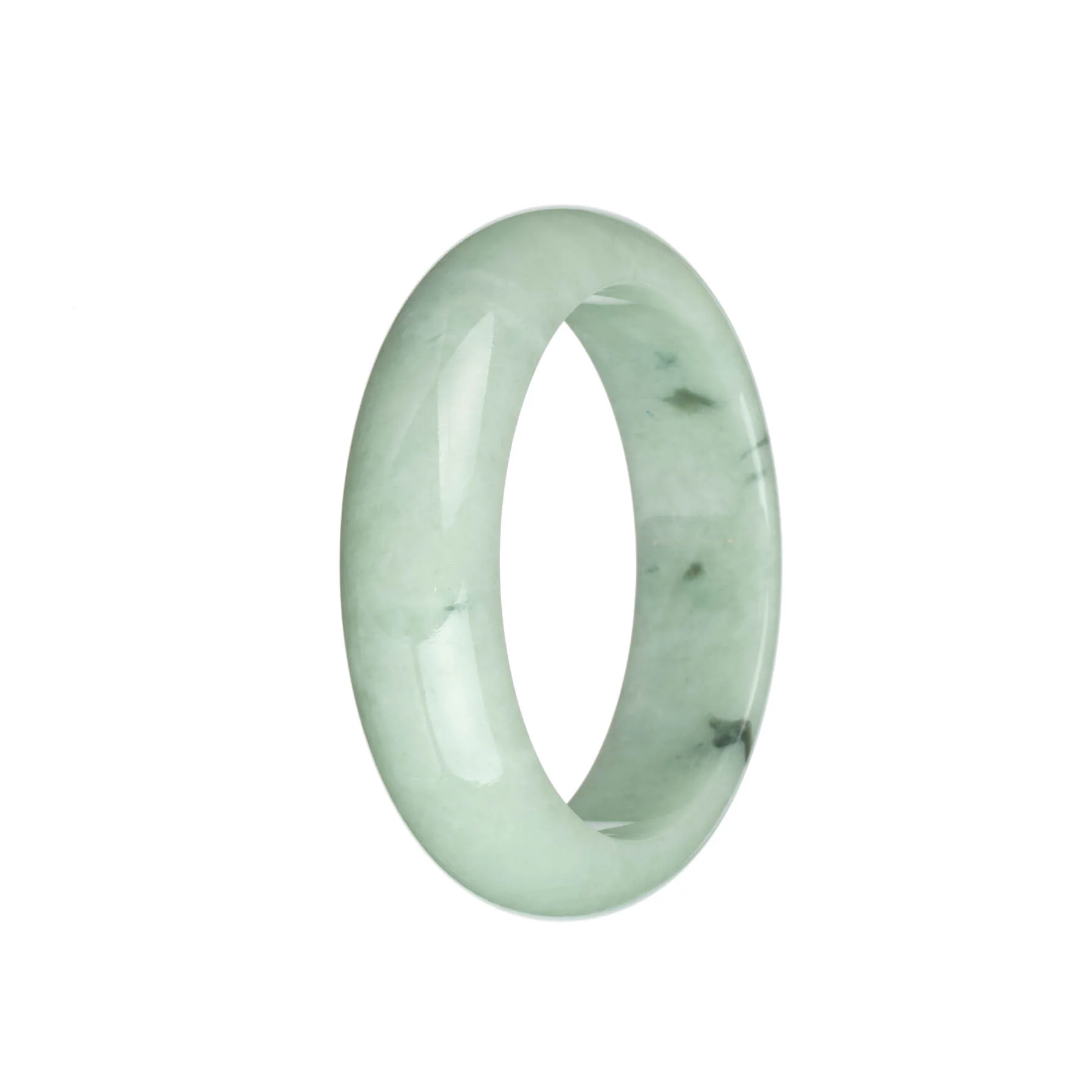 Genuine Natural Light Green with Dark Green Spots Burma Jade Bangle Bracelet - 58mm Half Moon - Image 3