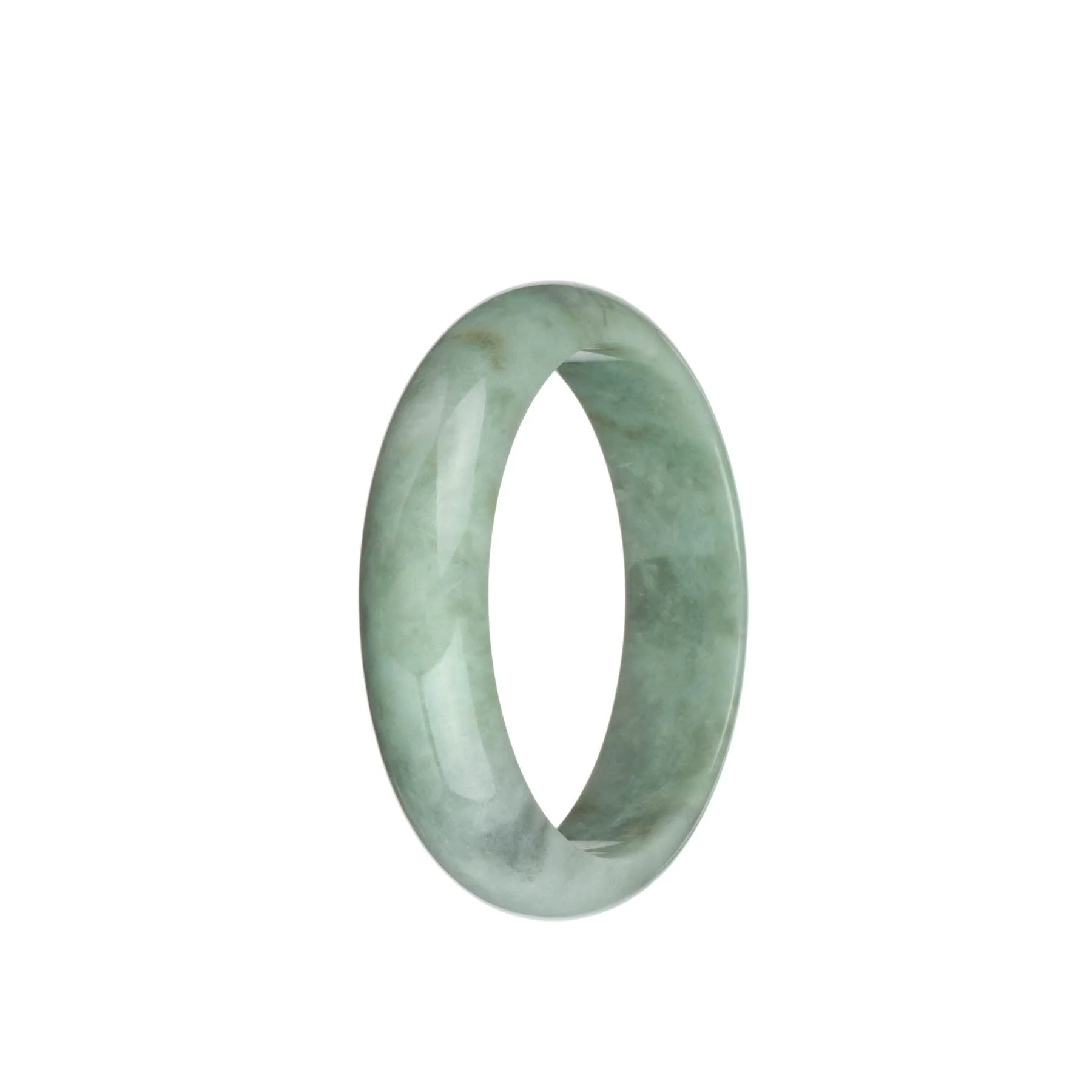 Genuine Natural Light Grey with Green and Brown Spots Jade Bracelet - 53mm Half Moon