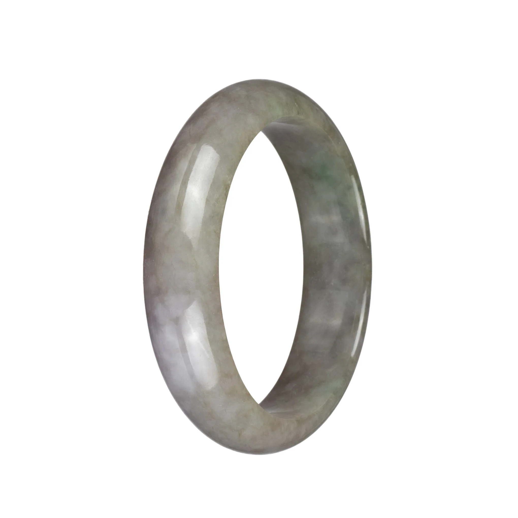 Genuine Natural Light Olive Green and Light Grey  Jadeite Bracelet - 62mm Half Moon