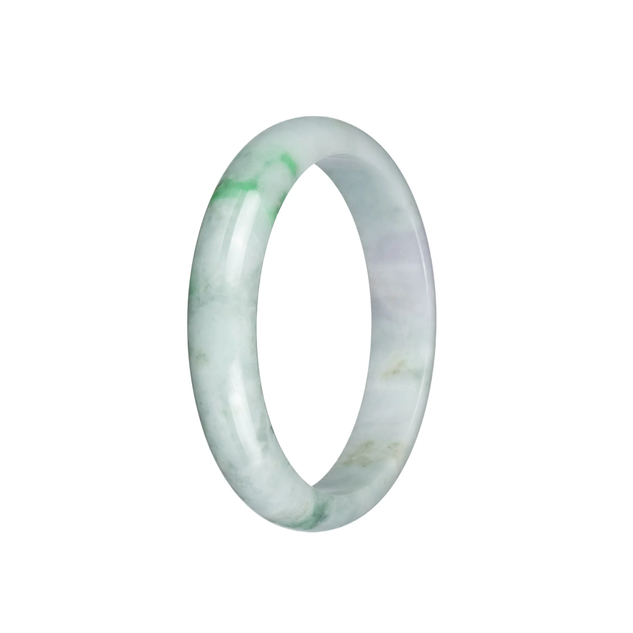 Genuine Natural Pale Green with Light Green and Light Grey Pattern Jadeite Bangle - 59mm Half Moon - Image 2