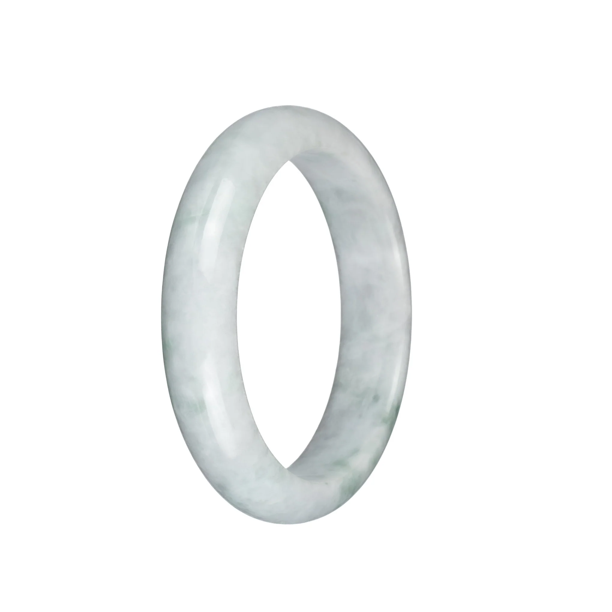 Genuine Natural White with Green Patterns Jade Bangle Bracelet - 58mm Half Moon - Image 3
