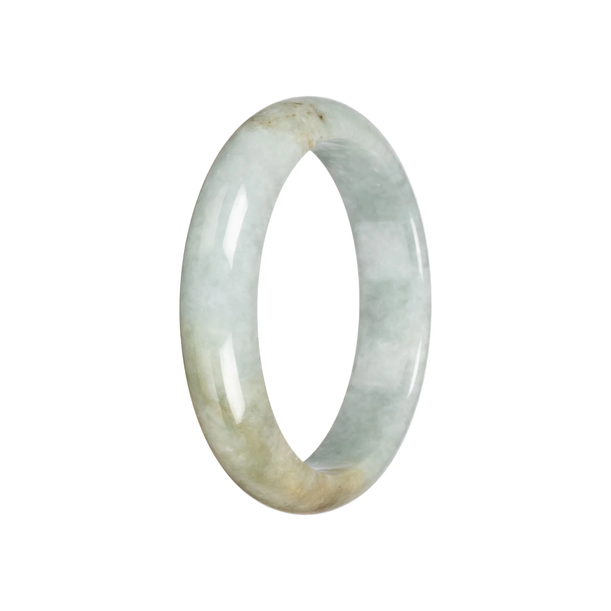 Genuine Pale Green with Brown Jadeite Bangle - 58mm Half Moon - Image 2