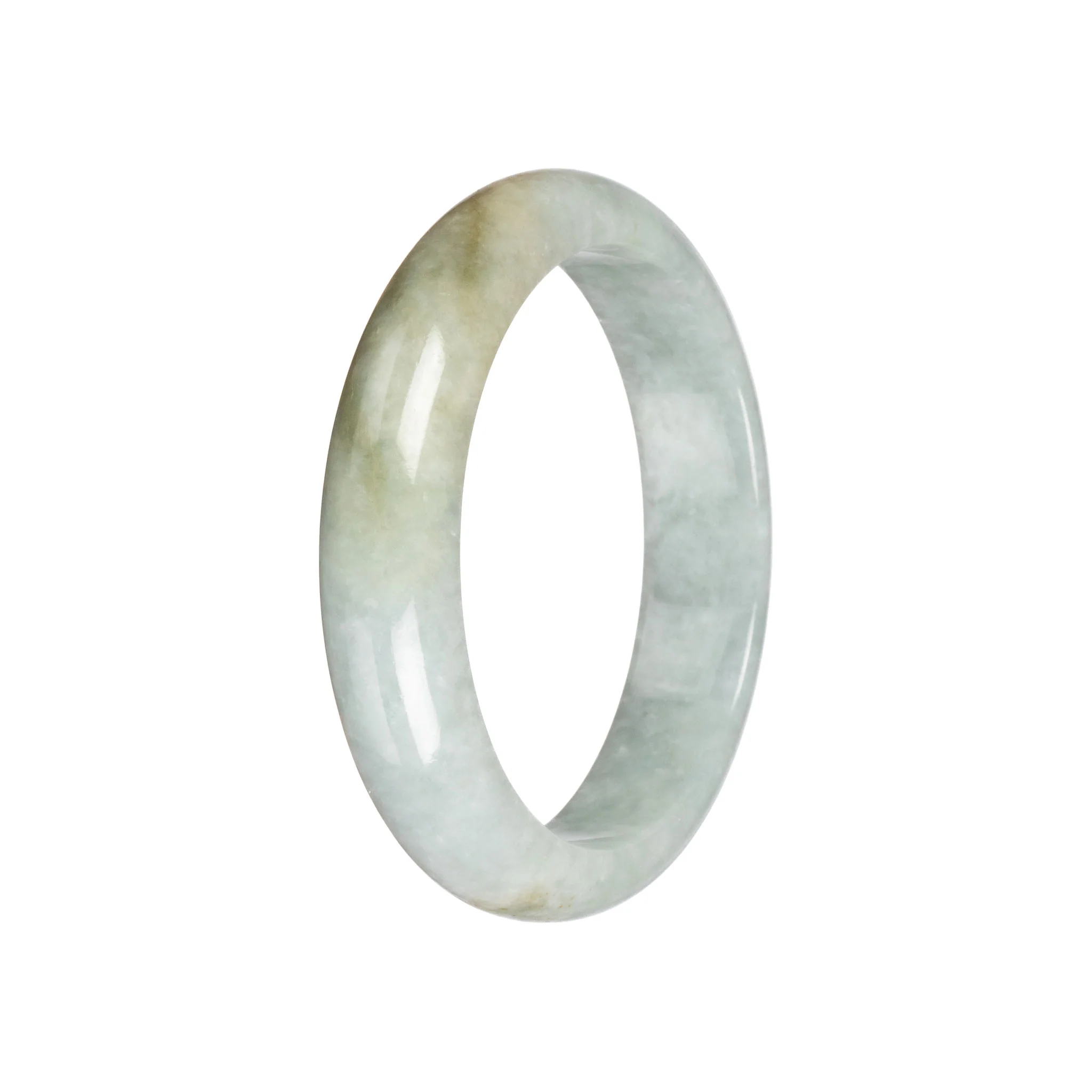 Genuine Pale Green with Brown Jadeite Bangle - 58mm Half Moon - Image 3