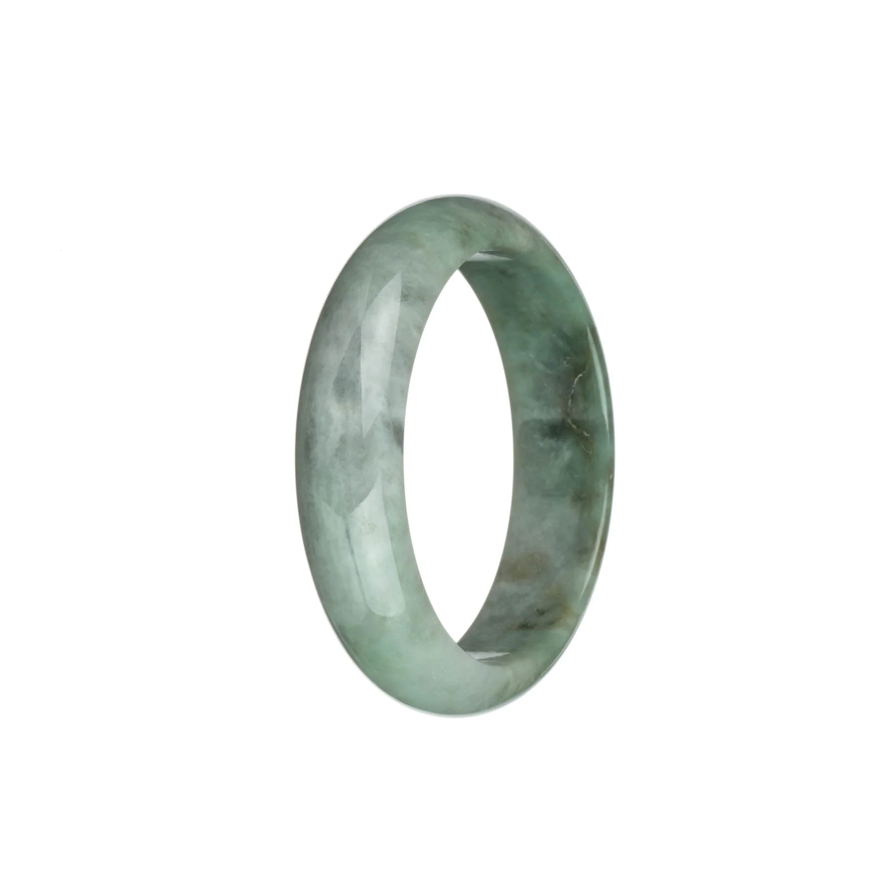 Genuine Type A Green and Light Grey with Brown Patch Traditional Jade Bangle - 53mm Half Moon